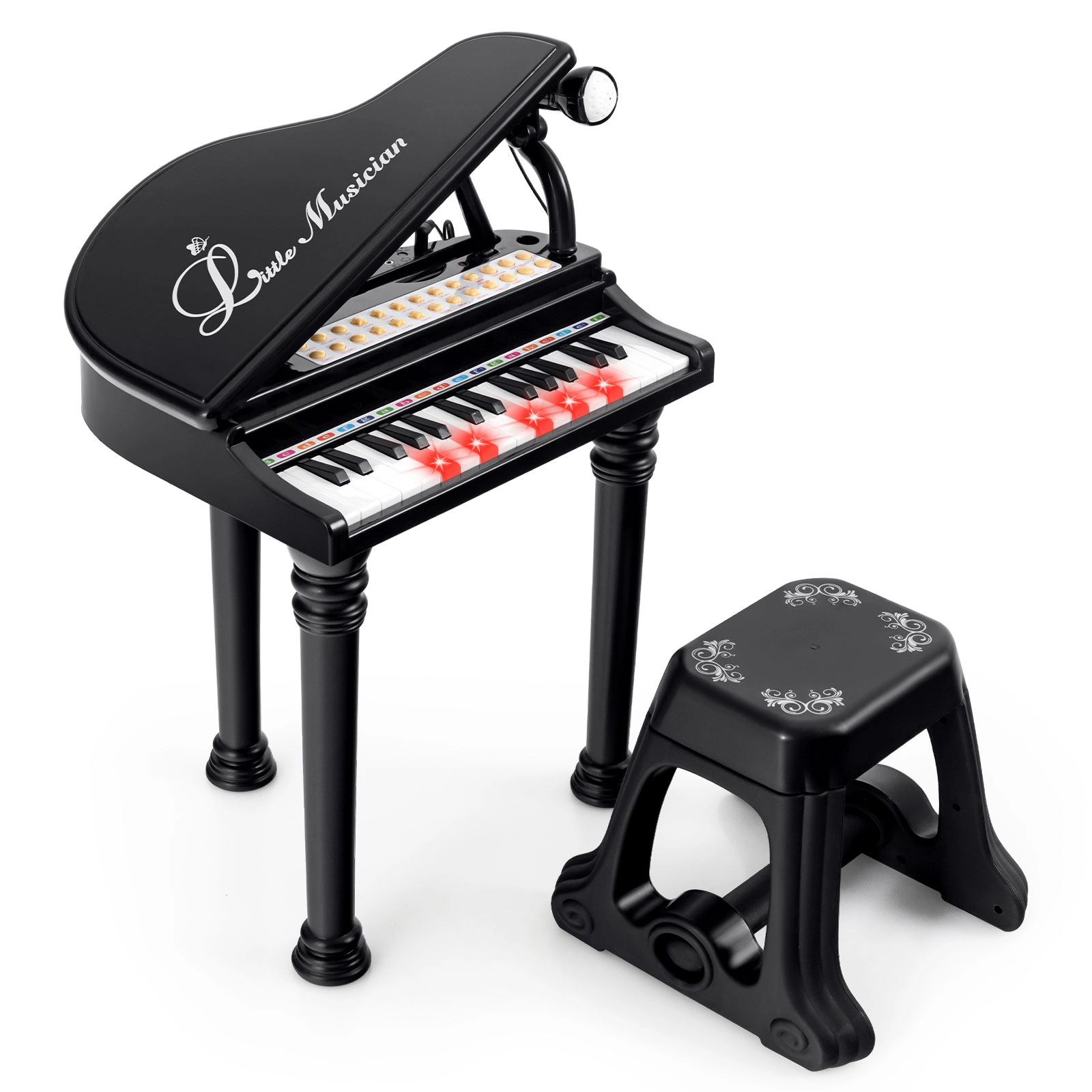 SUGIFT Kids Black 31-Key Toy Grand Piano with Stool and LED Teaching Lights 14-in W 12-in D 21.5-in H Ages 3+