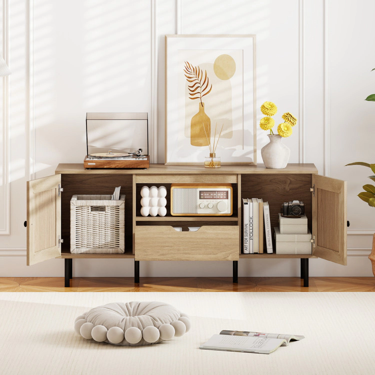Hivvago Boho Tv Stand For 60 Inch Tv Entertainment Center With Cabinets And Storage Shelf