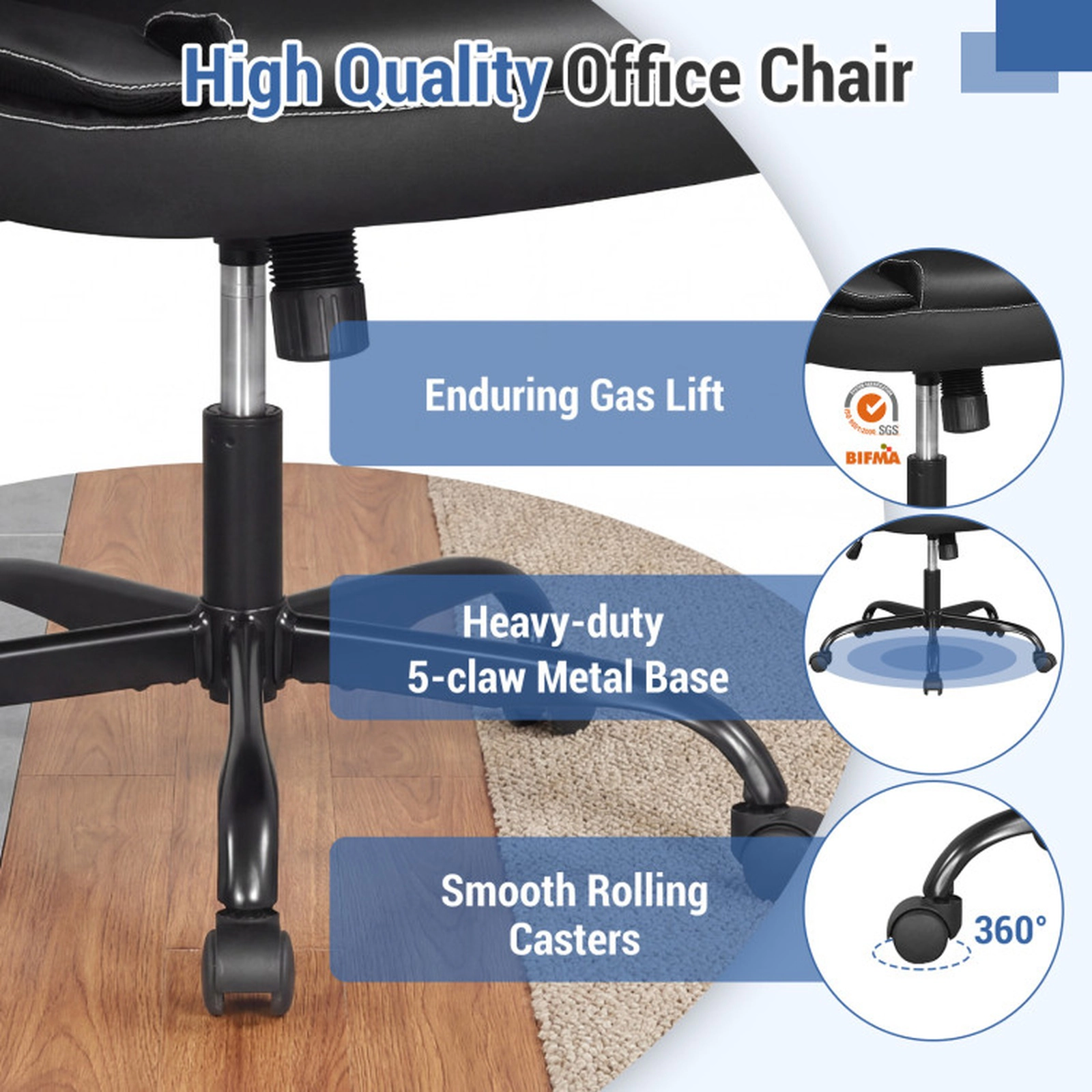 SUGIFT Ergonomic Leather Office Chair with Rocking Function and Flip-Up Armrests 300-lb Capacity Black