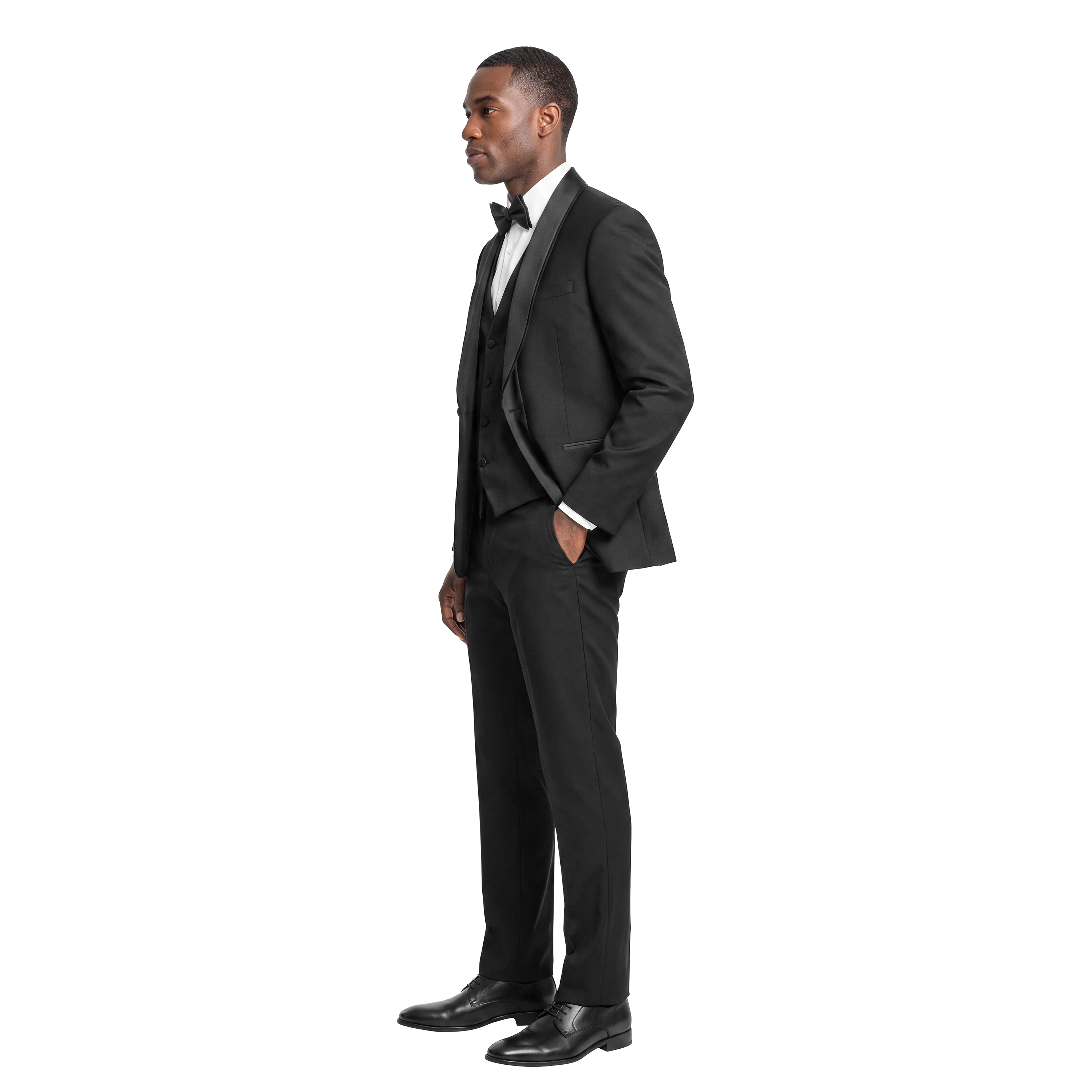 Tazzio Men's Skinny Fit Layered Satin Shawl Collar 3pc Tuxedo Set