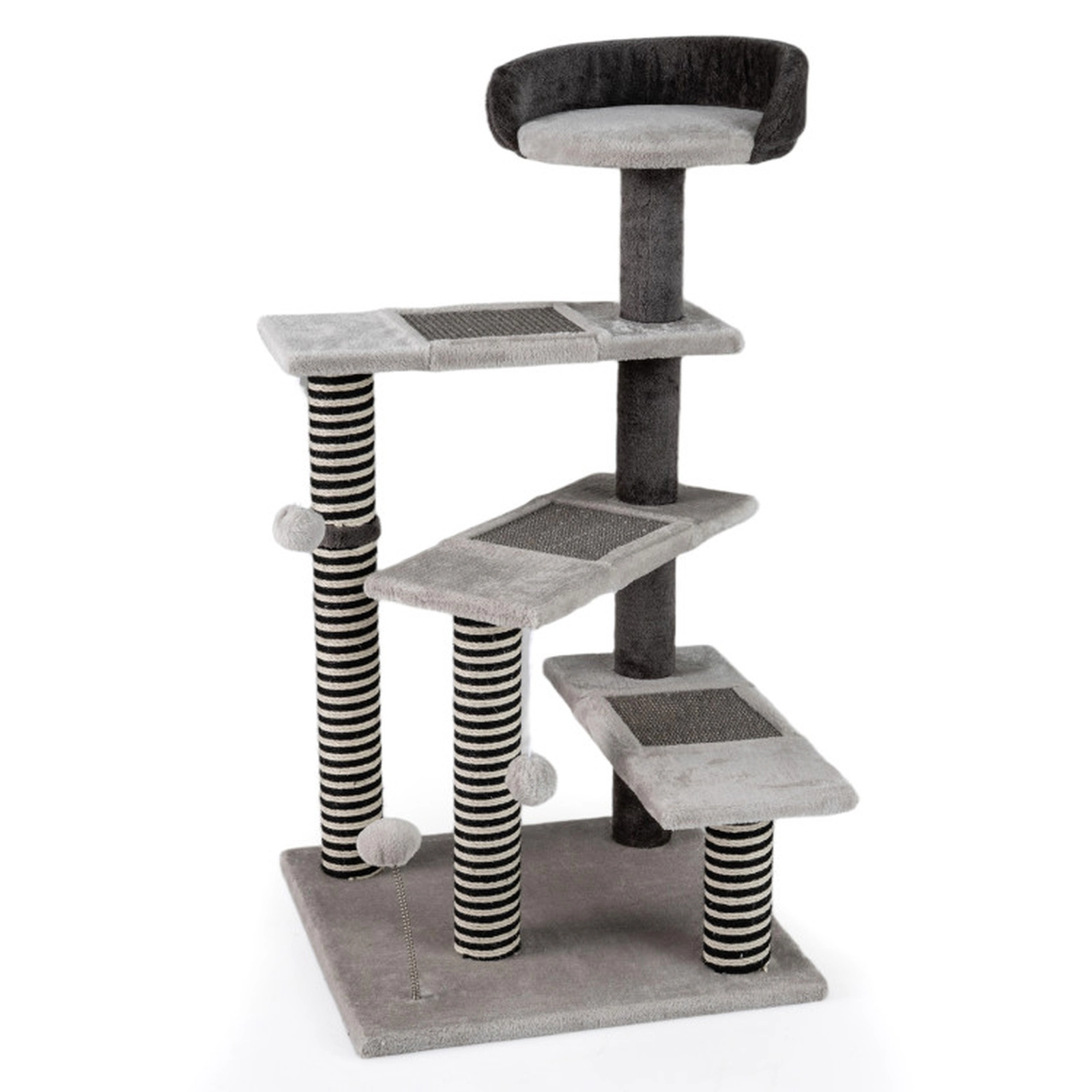SUGIFT 37-in Gray Kitten Cat Tree Tower with Sisal and Jute Posts 3 Platforms and Padded Top Perch