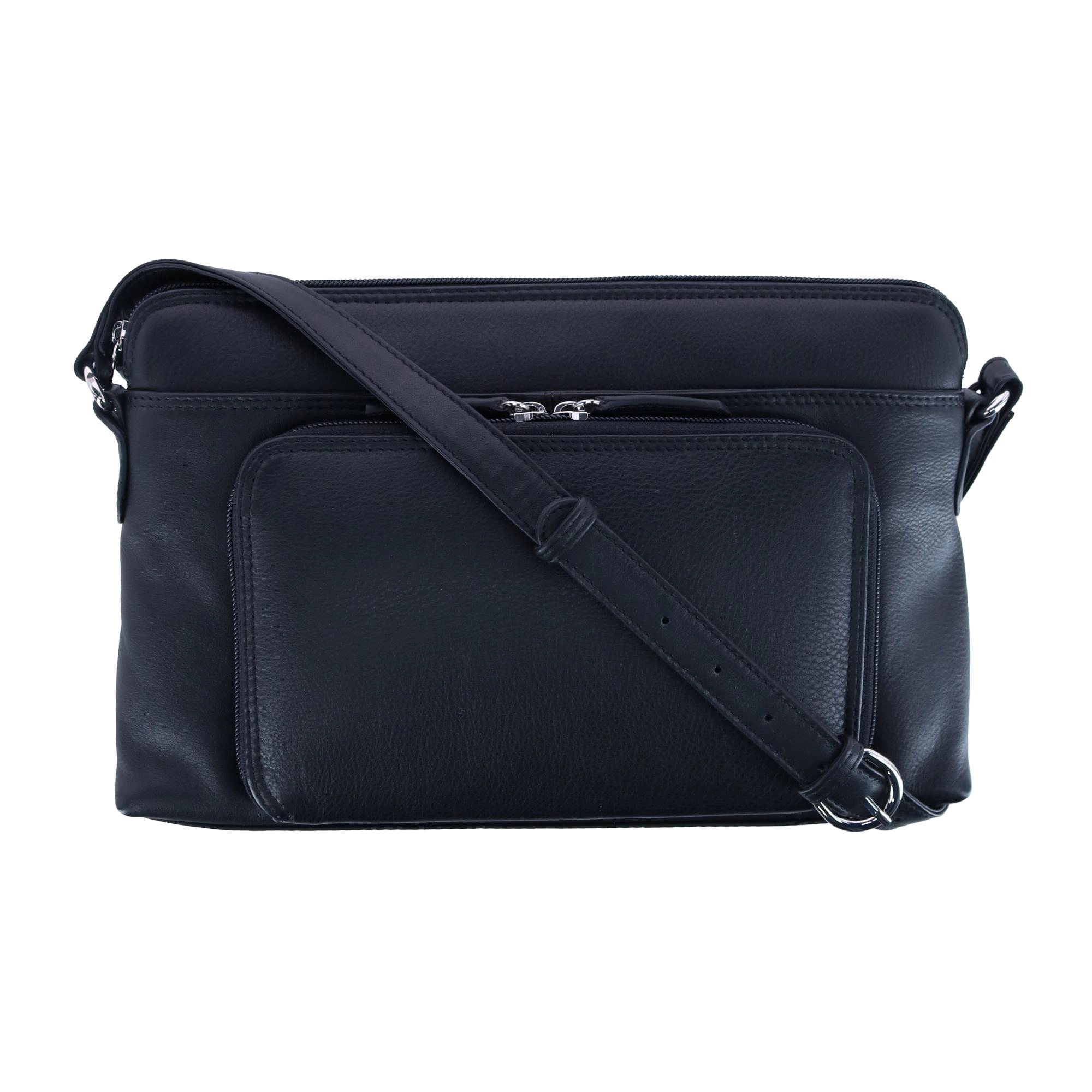 CTM Women's Leather Shoulder Bag Purse w/ Side Organizer (Larger Version)
