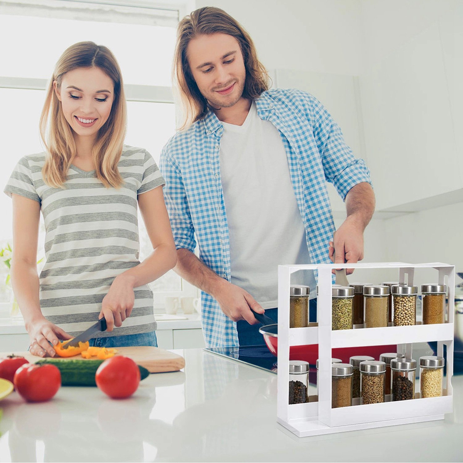 GBruno 2-Tier Swivel Cabinet Organizer Rack
