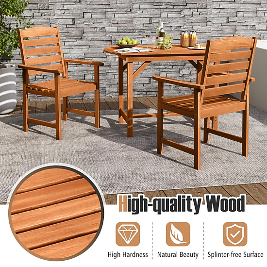Hivvago Outdoor Wooden Dining Chairs With Inclined Backrests And Slatted Seats