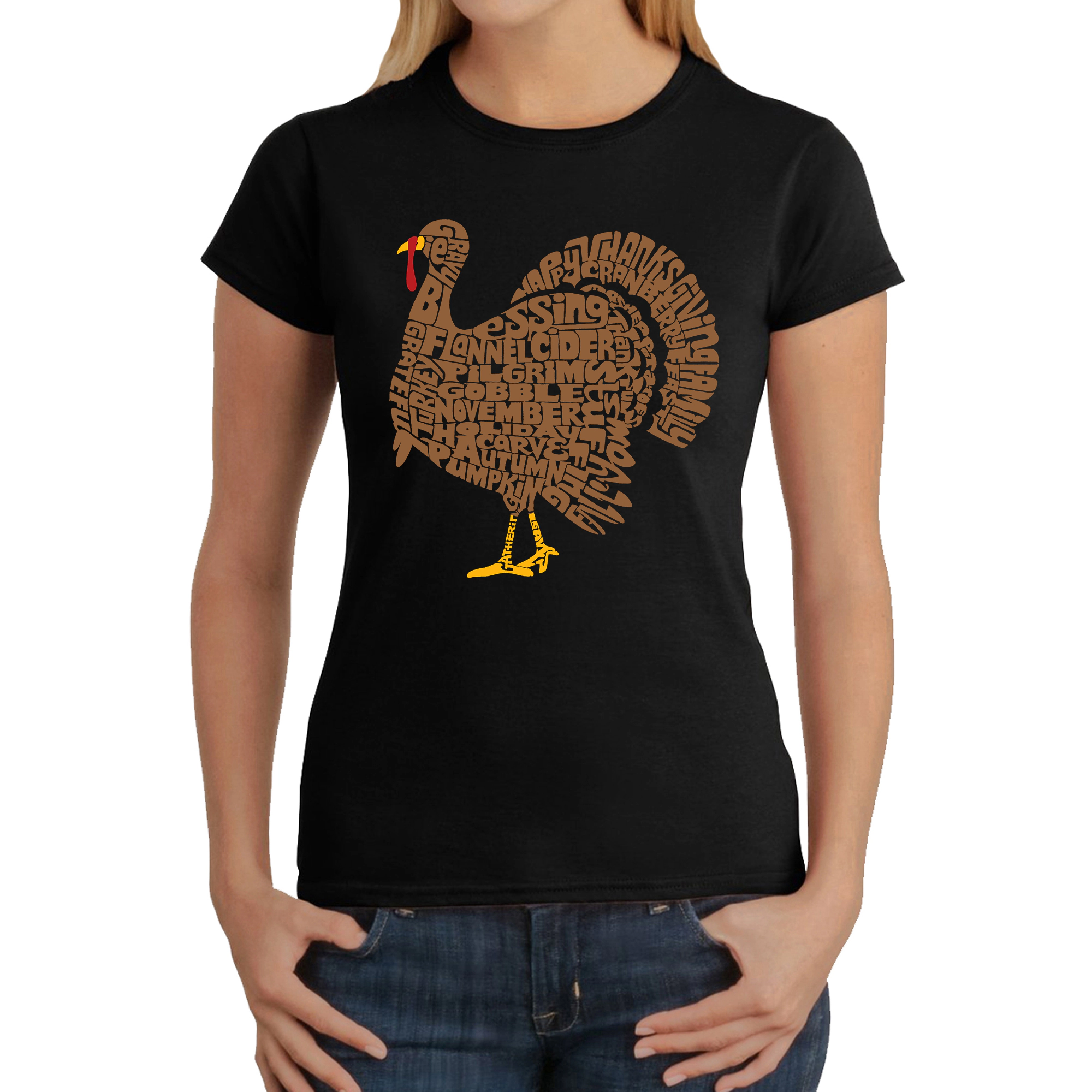 LA Pop Art Women's Word T-Shirt - Thankgiving Turkey