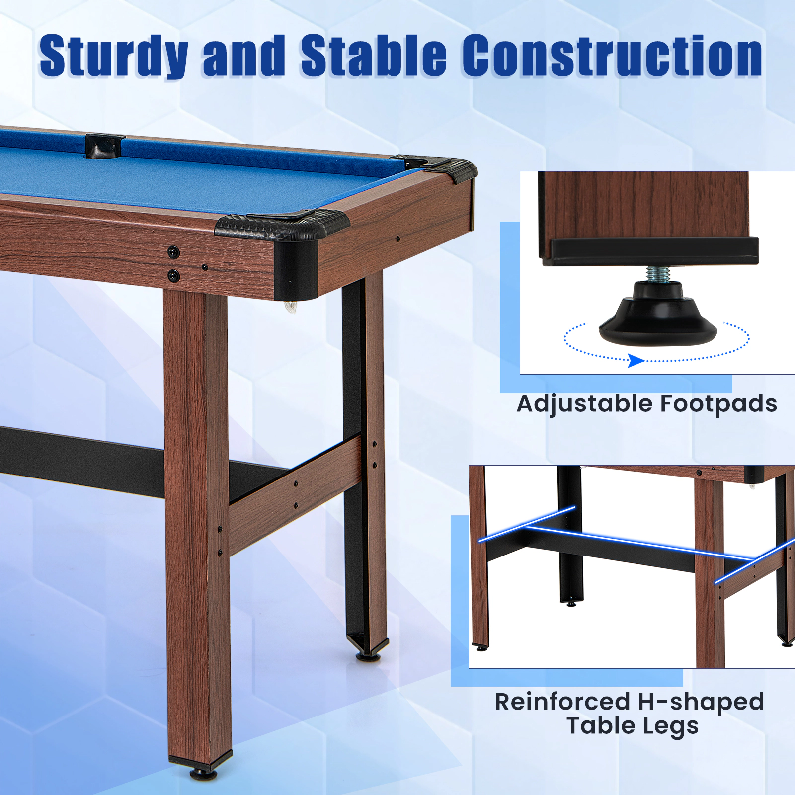 SUGIFT 48-in Pool Wooden Game Table with Velvet Surface and Accessories Set for Kids and Adults Brown+Blue/Green