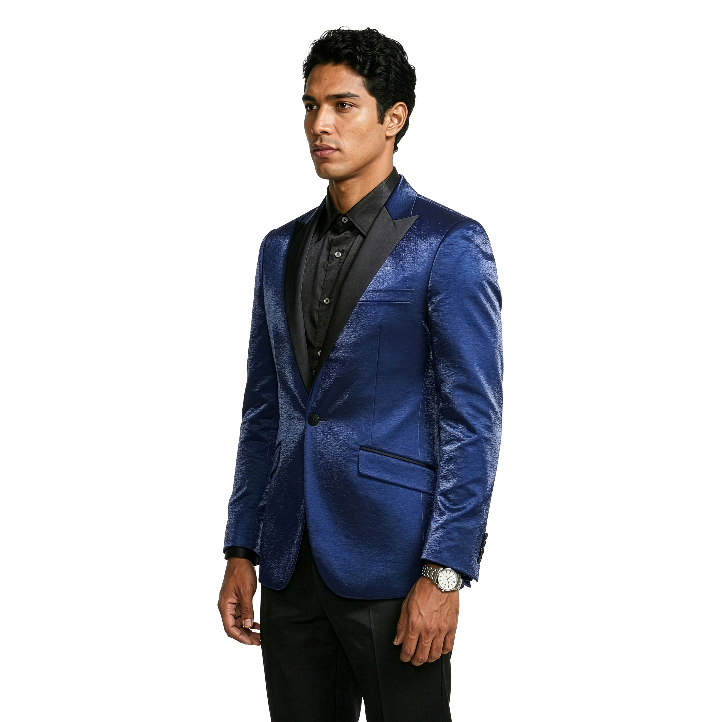 Tazzio Mens Slim Fit Satin Peak Lapel Fashion Blazer