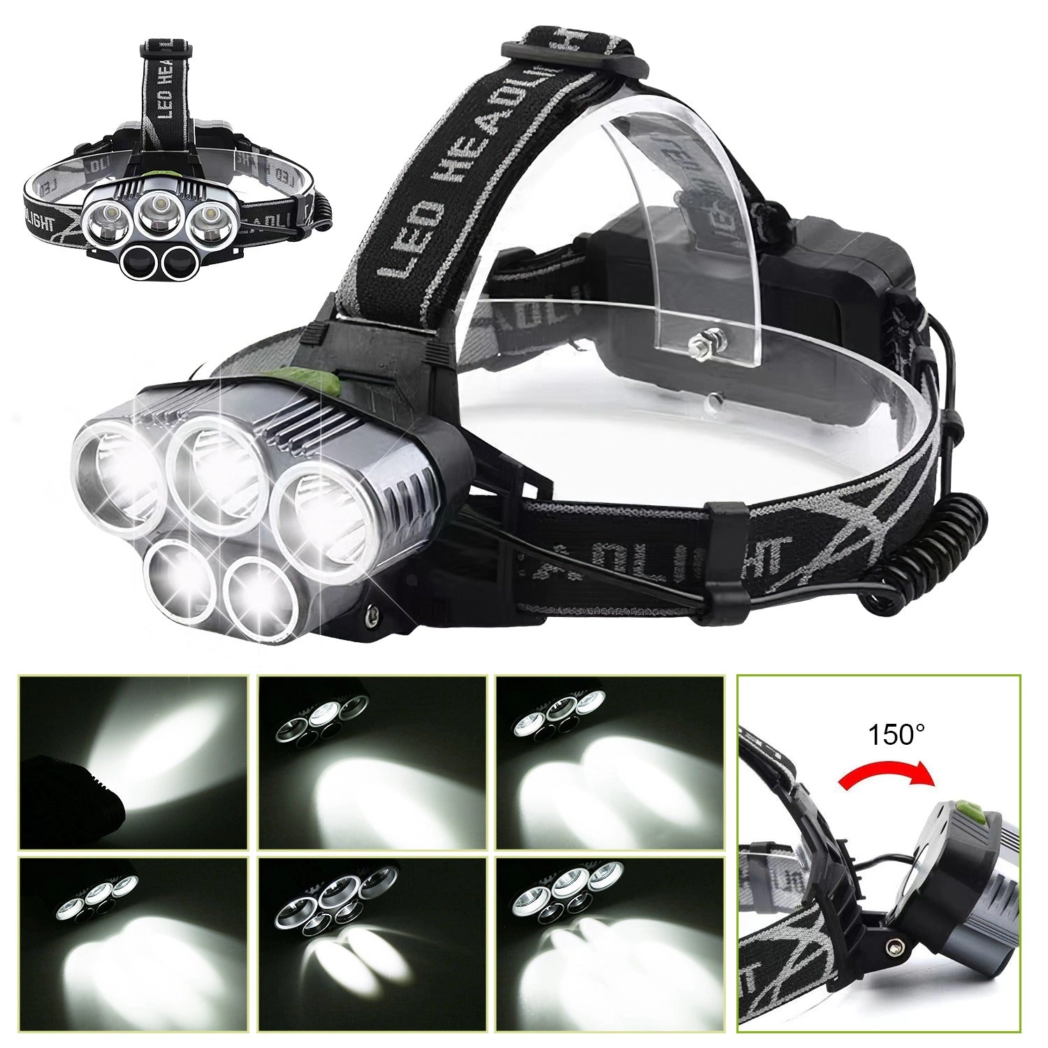 GBruno 5-Piece Rechargeable LED Headlamp Set