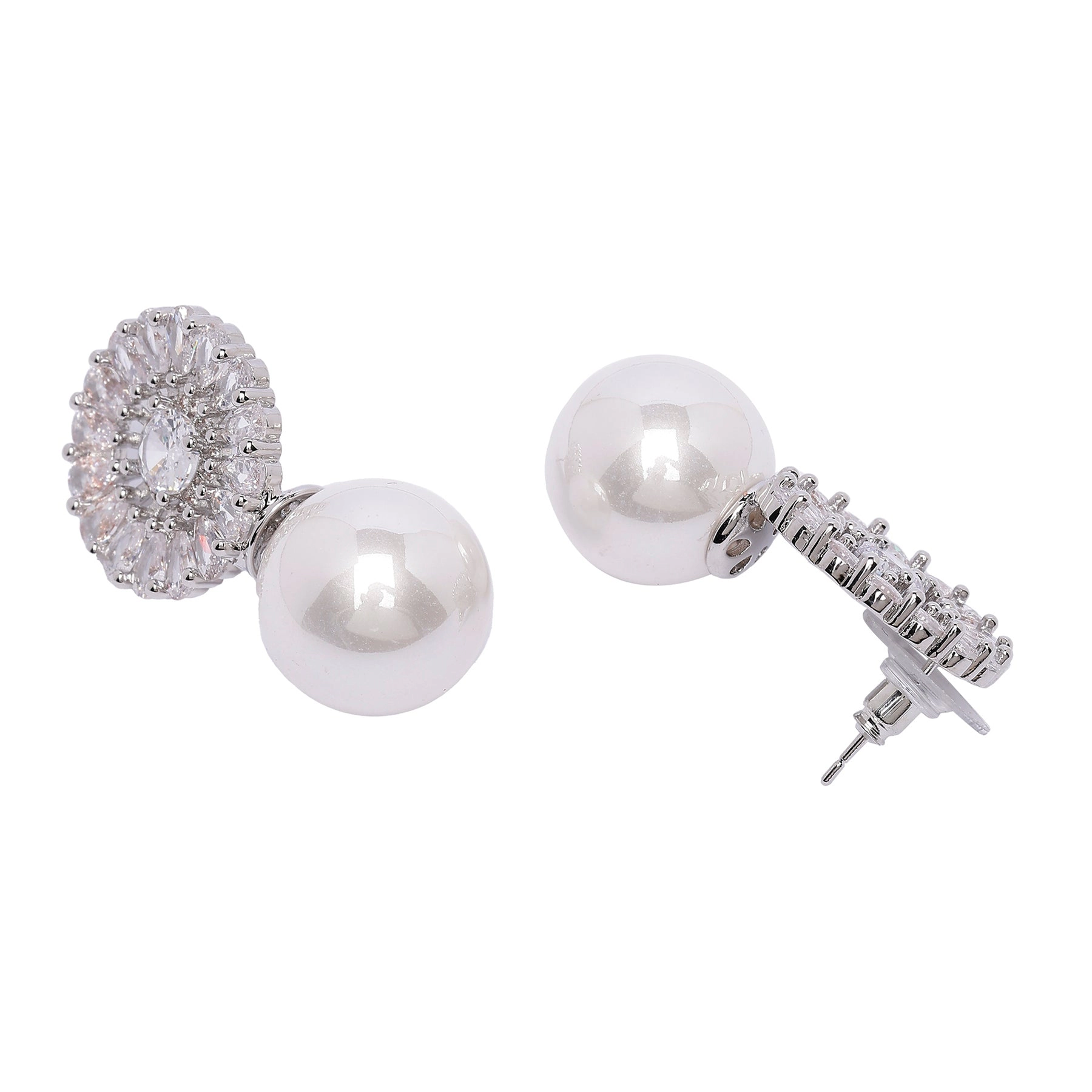 AGP PARIS Womens Duet of Pearl and Sparkle Drop Earrings