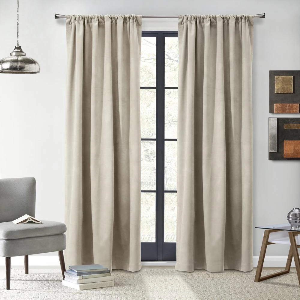 Thermalogic Seren Classic Velvet Room Darkening Dual Header Energy Efficient Curtain Panel 50" x 95" Oyster