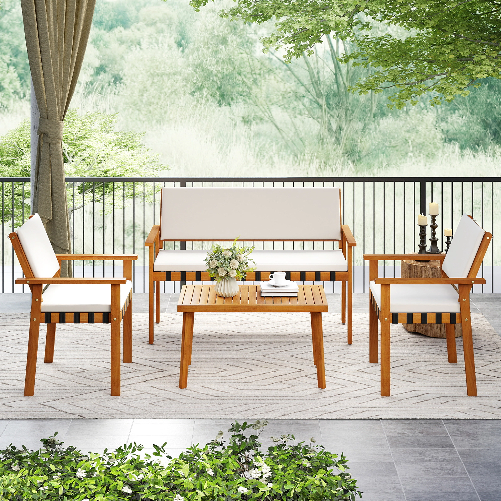LJG 4 Piece Patio Furniture Set with Coffee Table for Backyard and Garden