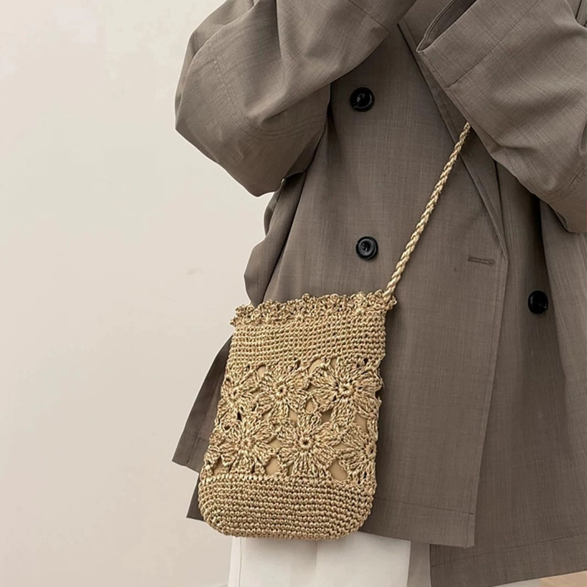 Alilang Women's Hand-Crocheted Small Crossbody Bag with Hollow Flower Design for Casual Everyday Wear