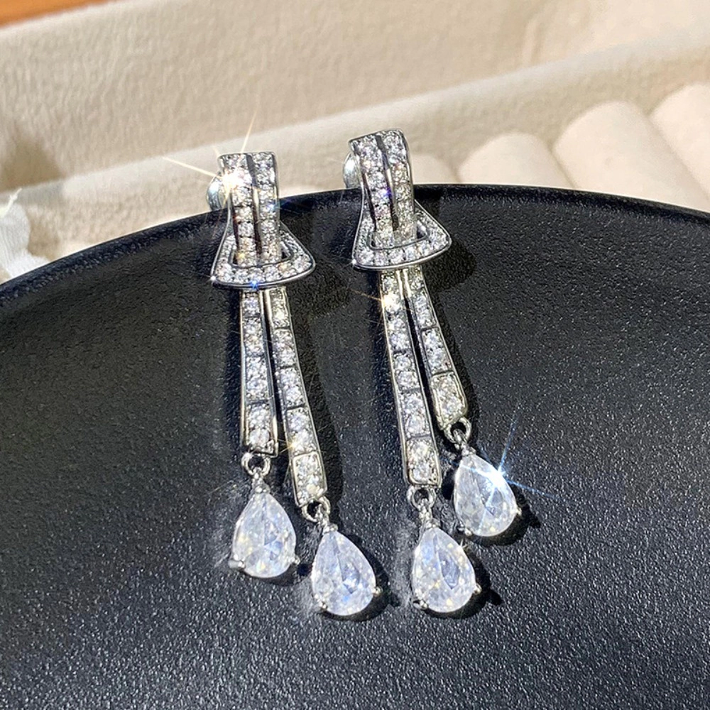 White Gold Plated Waterdrop White Cubic Zirconia Dangle Earrings
