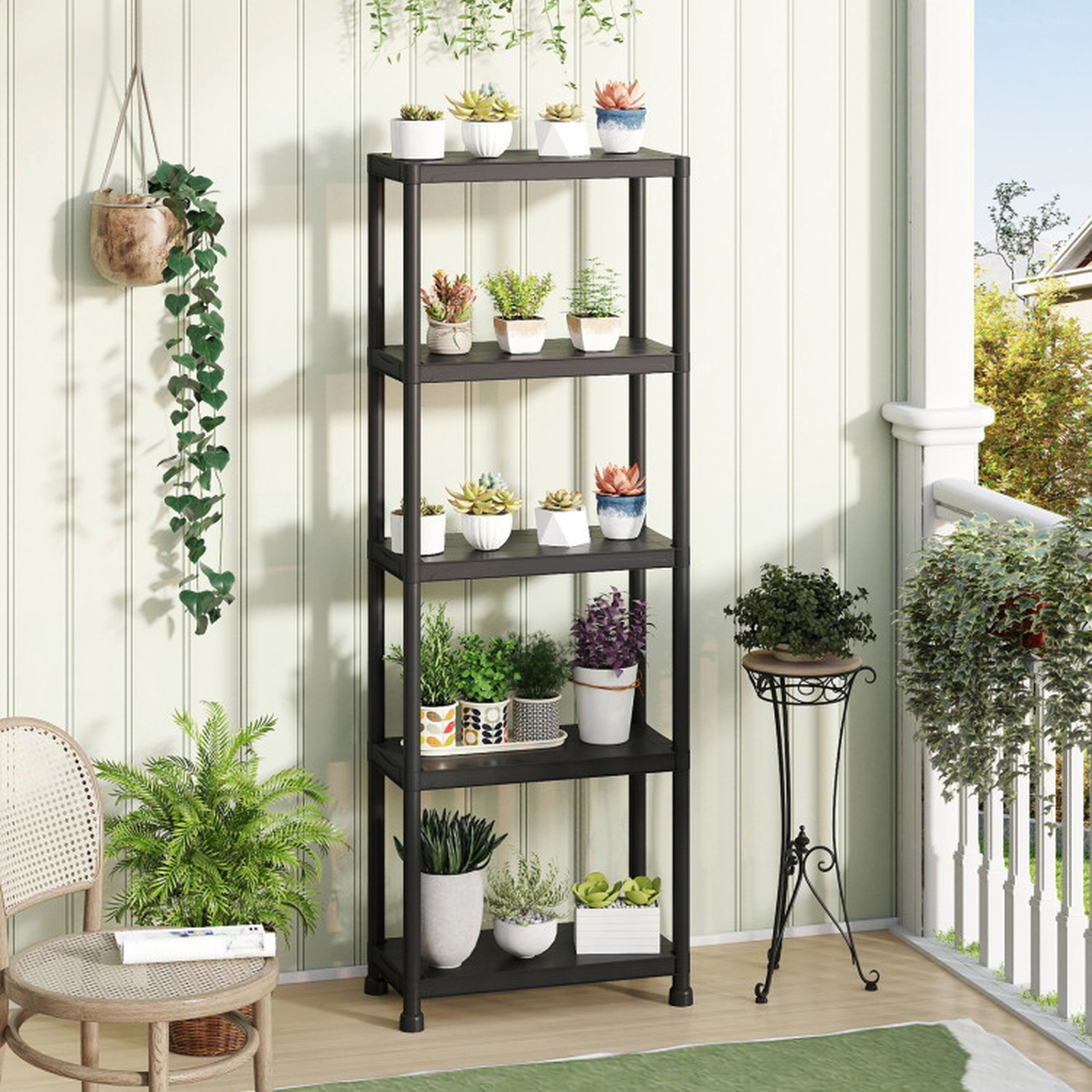 SUGIFT 5-Tier 300-lb Capacity Freestanding Waterproof Plastic Storage Shelves Modular Shelving Unit