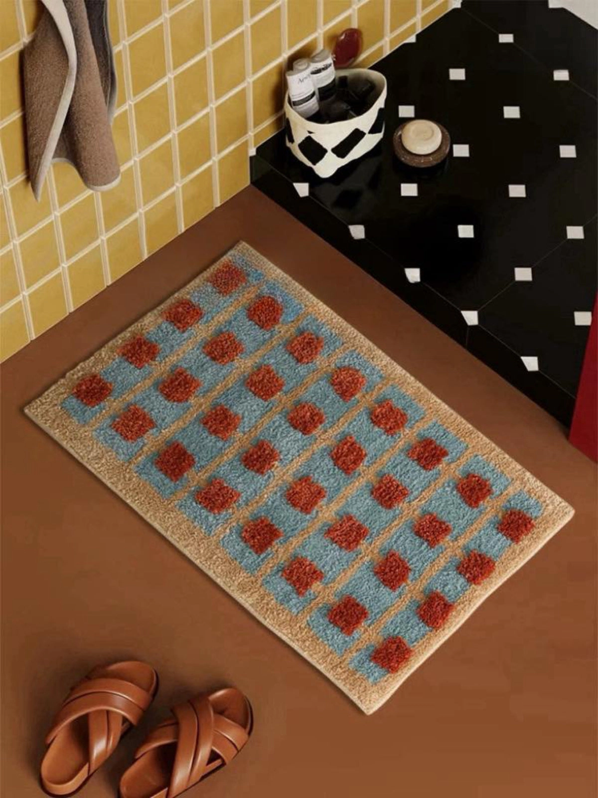 Inspecial Home Soft  Absorbetn Machine Washable Retro Grid Bath Rug
