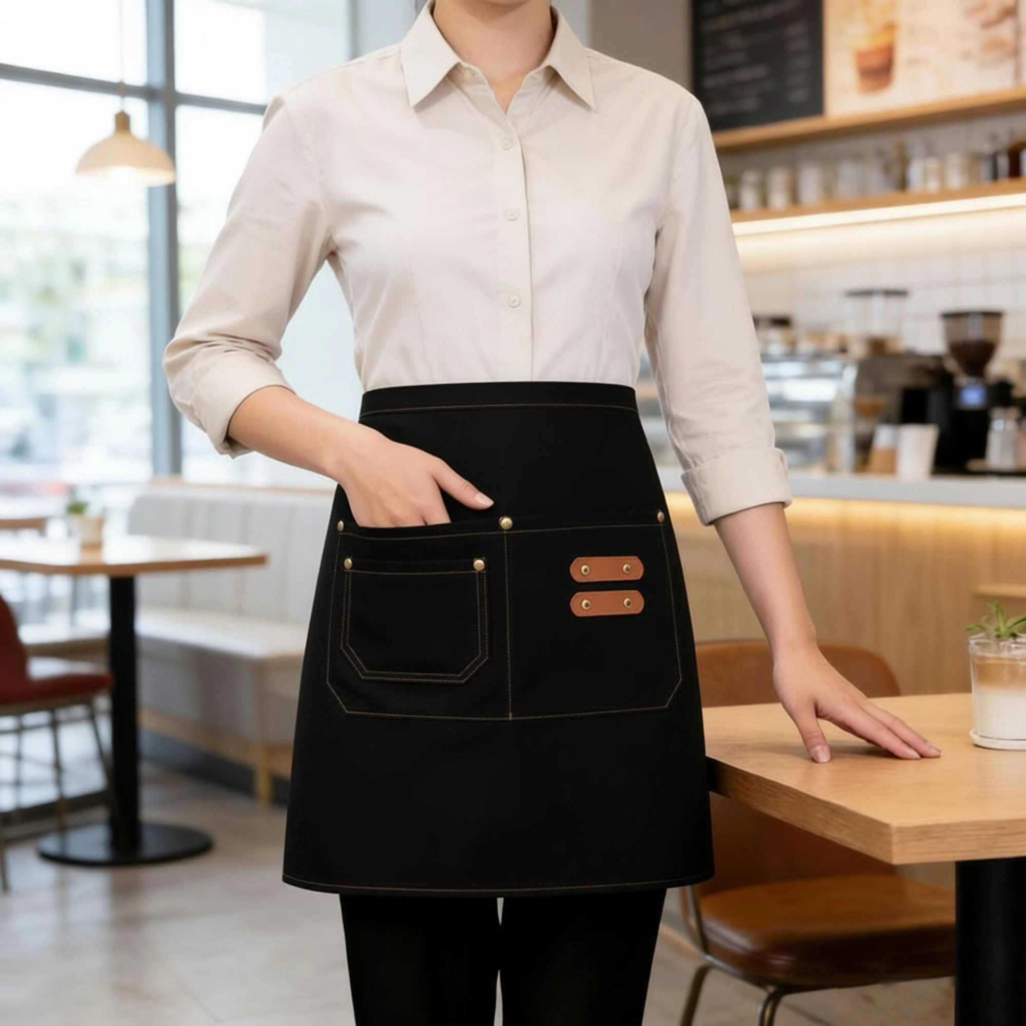 Alilang Unisex Waist Apron with Multi Pocket Storage Adjustable Tie Straps Half for Kitchen Cooking Work