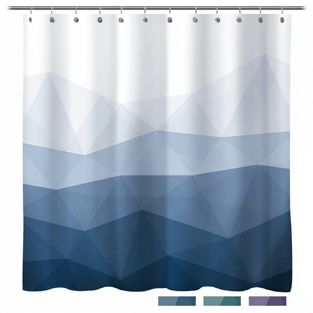WZK Ombre Blue Fabric Contemporary Water Repellent Durable Easy Care Bathroom Shower Curtain