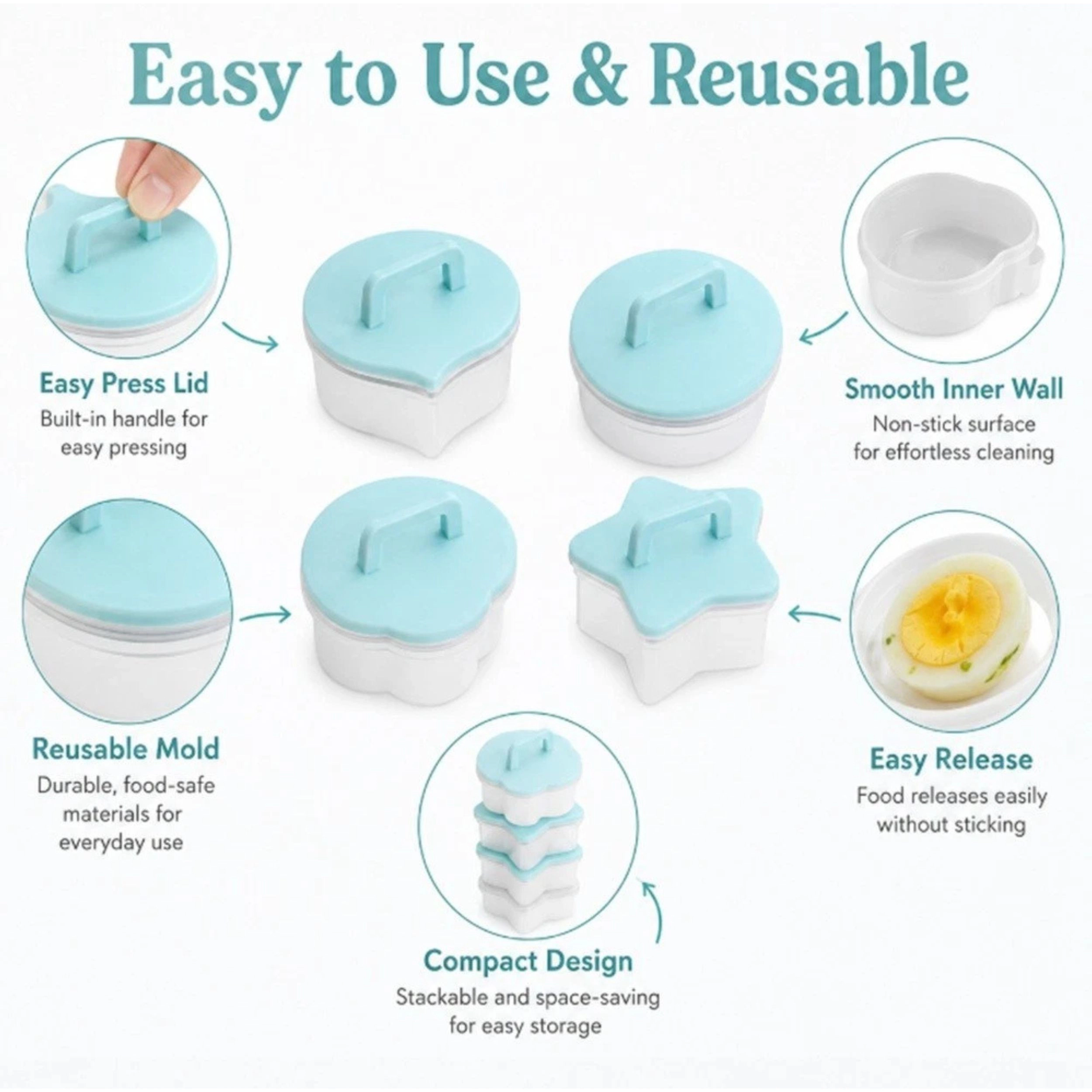 Home Collection Pack of 4 Cartoon Egg Molds Cute Egg Shapers