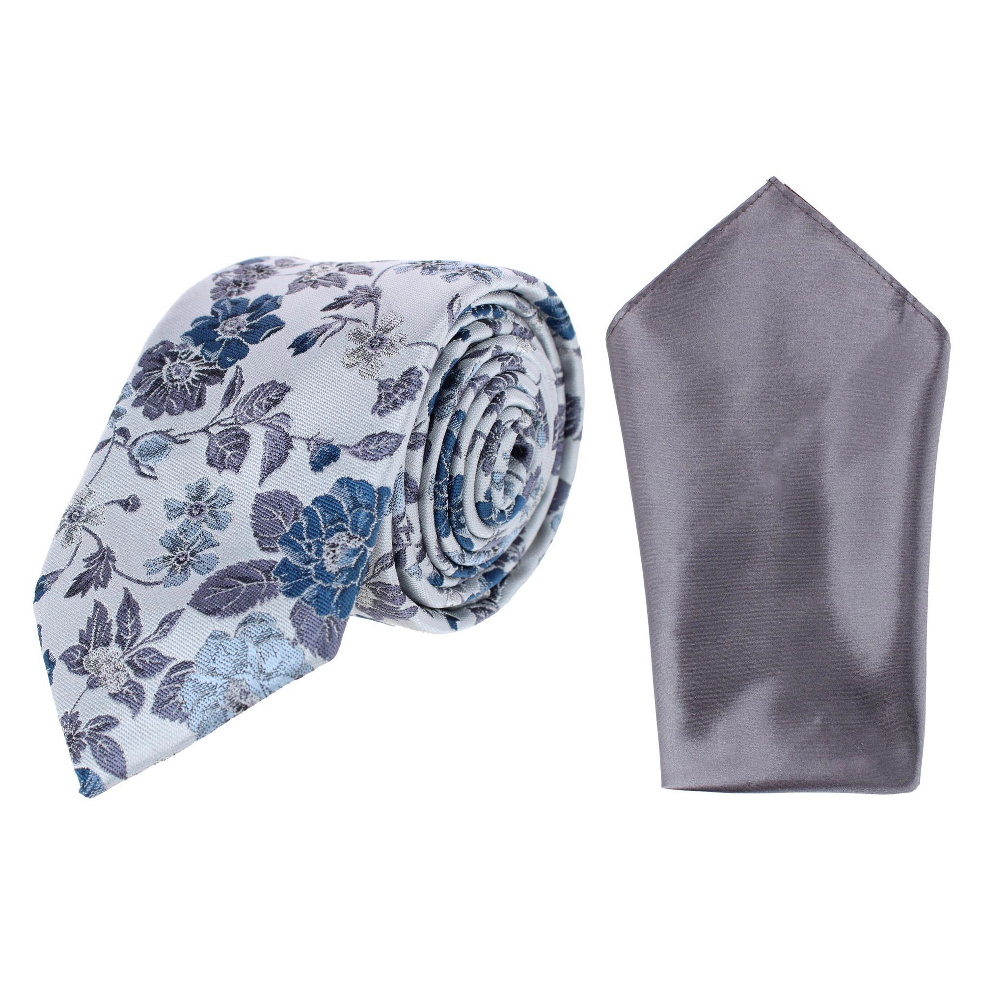 Essentials by Trafalgar Floral and Vine Patterned Necktie Solid Pocket Square Set