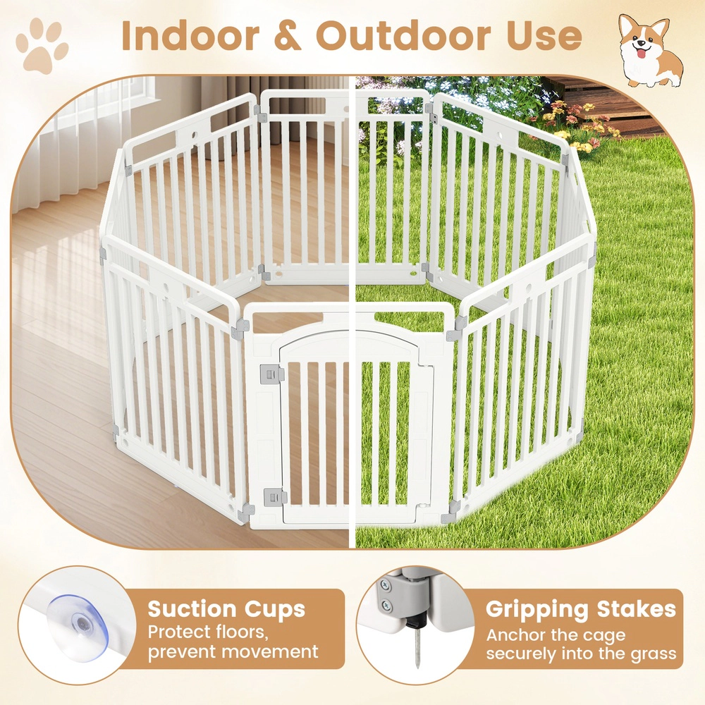 SUGIFT White 8-Panel 32-in Tall Plastic Dog Playpen Puppy Pen with Locking Door and HDPE Panels