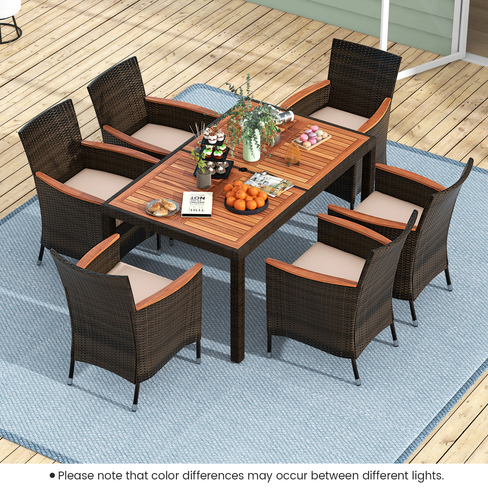 LJG 7 Pieces Garden Dining Patio Rattan Set with Cushions for Backyard