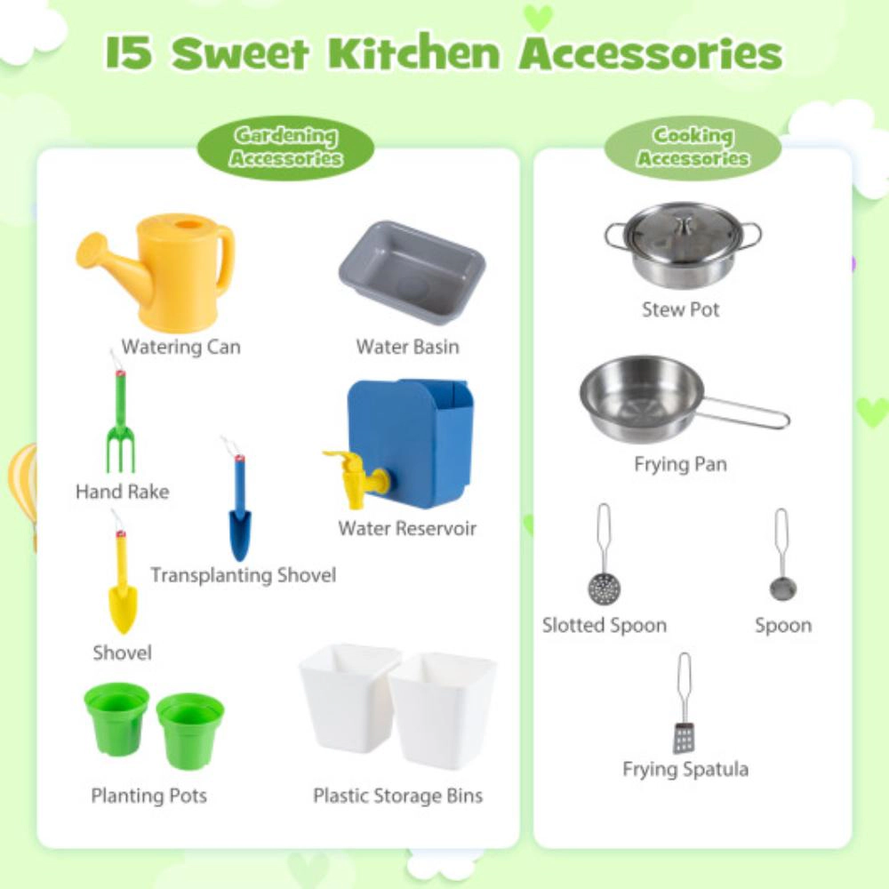 Hivvago Kids Mud Kitchen with Water Tank and Sink and 15 Accessories