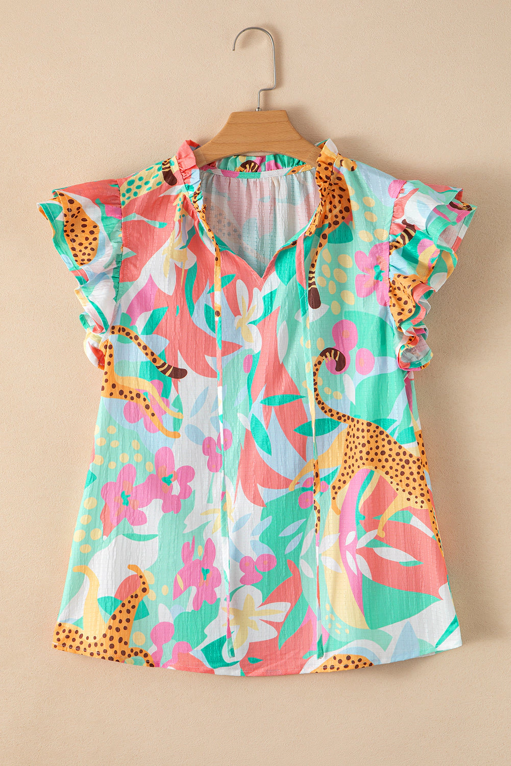 Threaded Pear Women's Magnolia Tie Summer Floral Blouse
