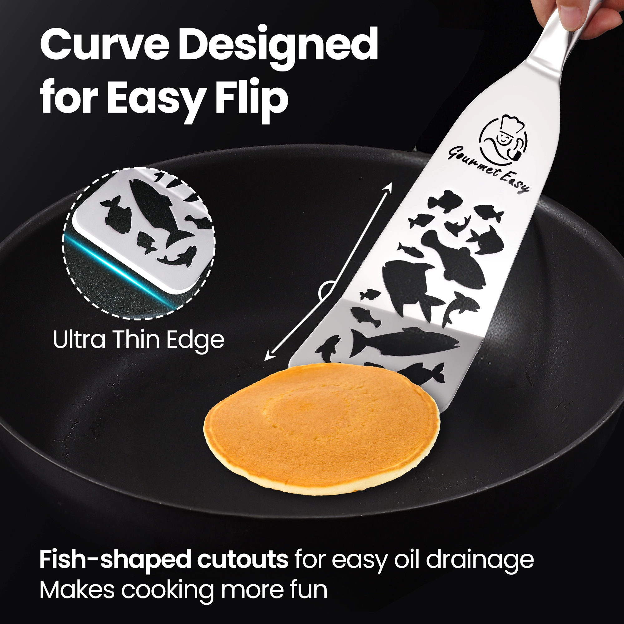 Gourmet Easy Stainless Steel Fish Spatula Set – 1 Large + 1 Small Metal Spatula (Funky Fish Editon)