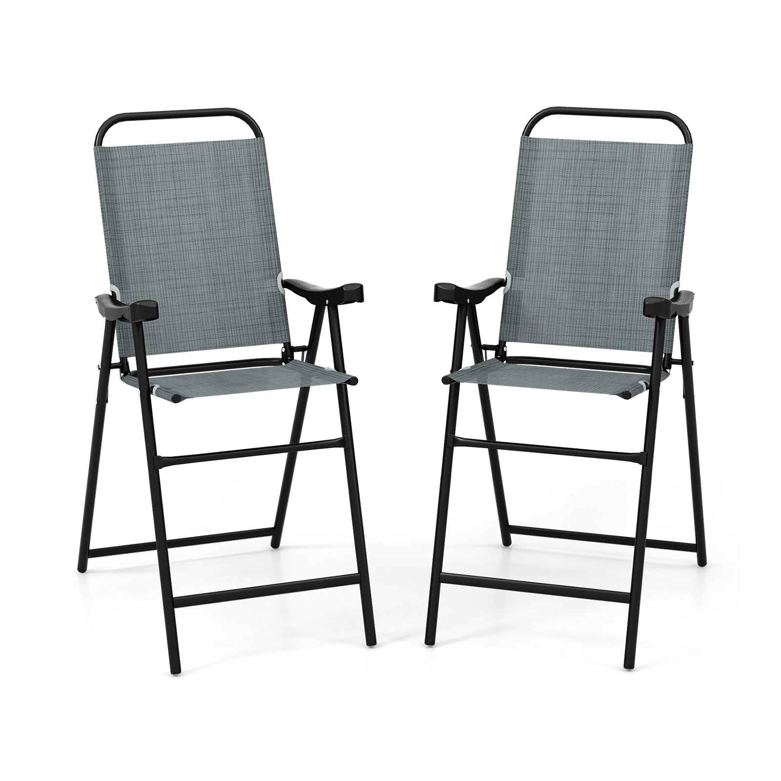 SUGIFT Folding Patio Bar Stool Set of 2 with Metal Frame Footrest and Armrests 330-Lb Capacity Blue