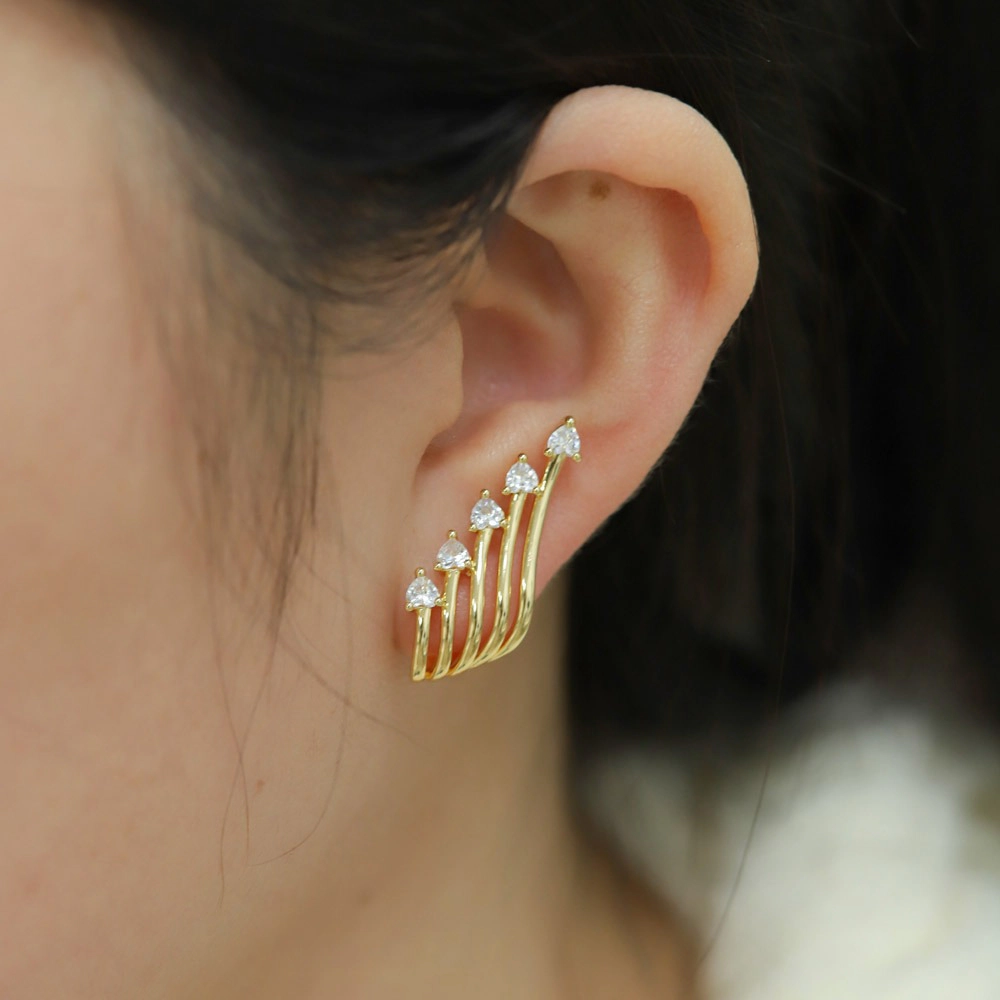 Multi Curved Bar Heart Cubic Zirconia Crawler Earring
