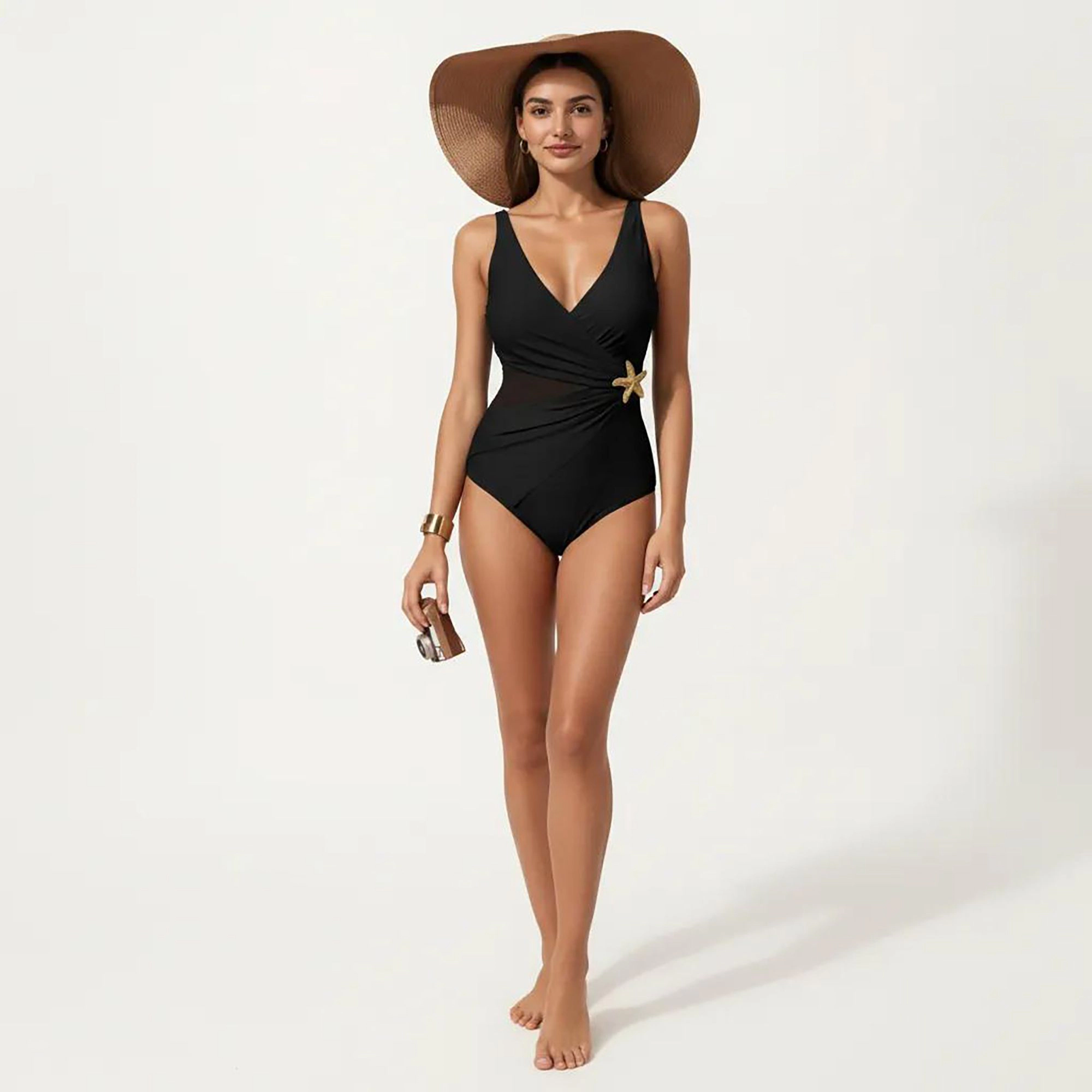 Anna-Kaci Women Color Block Wrap One Piece Swimsuit - Starfish Accent, Sculpted Fit