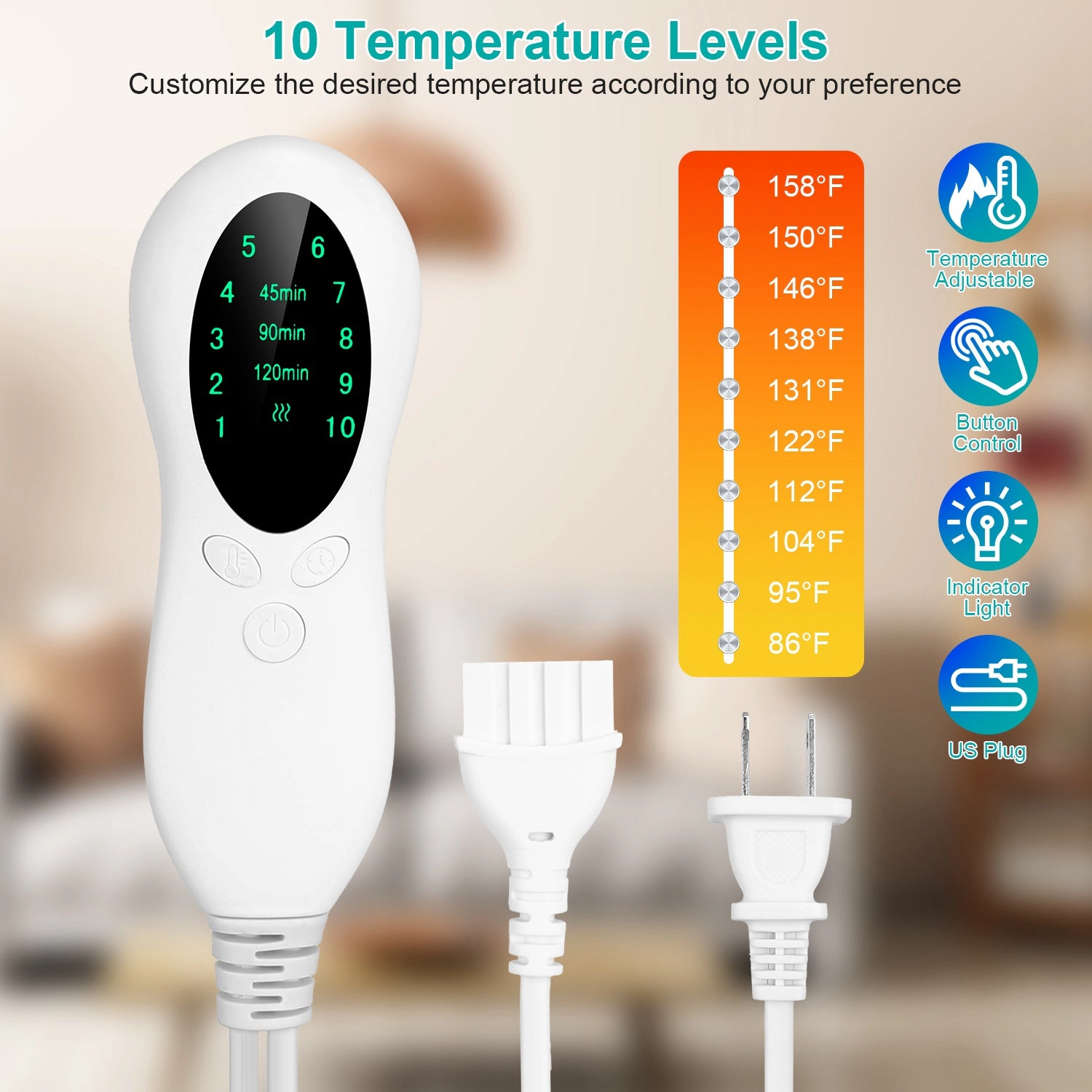 GBruno Soft Cotton Electric Heating Pad With Timer