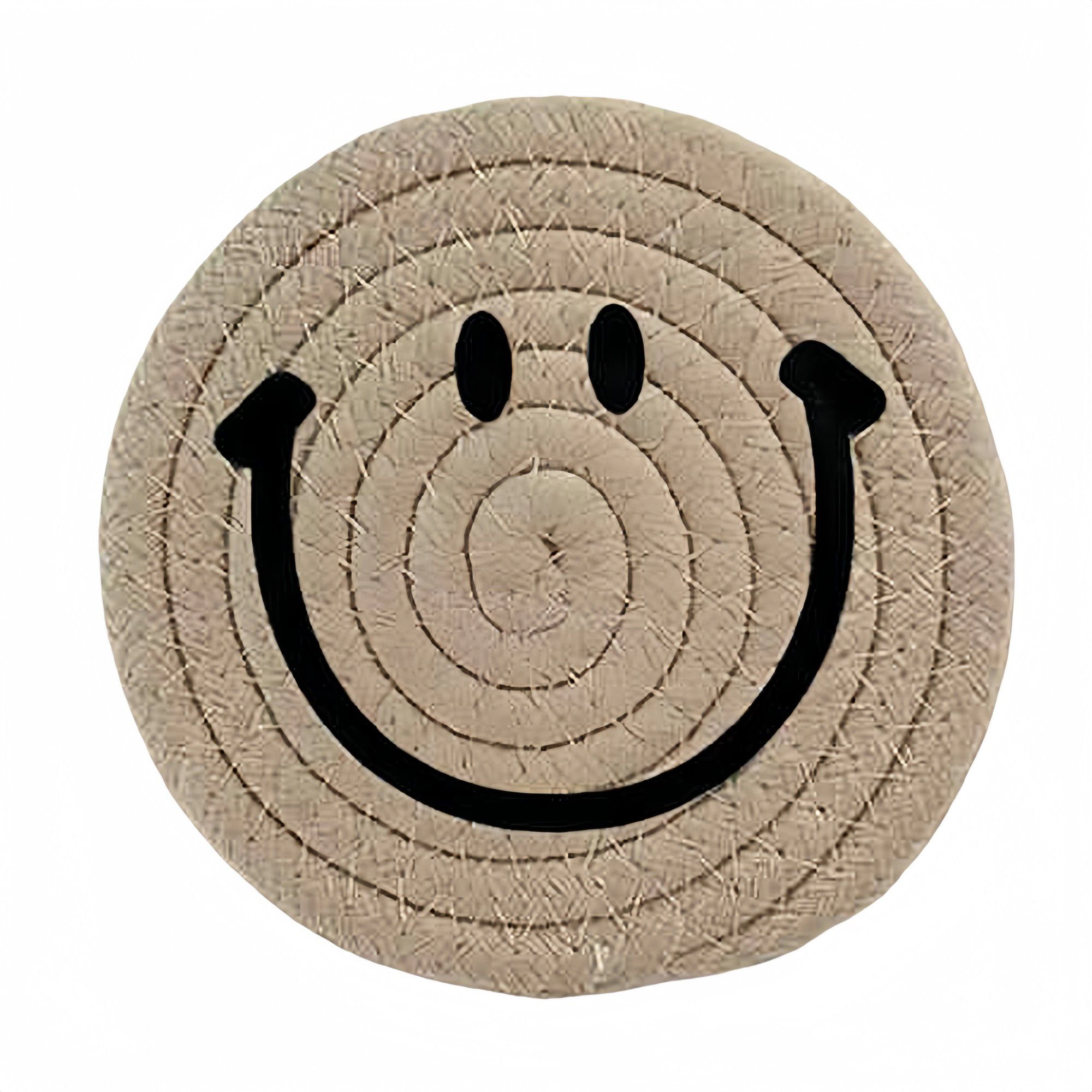 Alilang Unisex Woven Smiley Face Round Coasters for Tabletop Decoration and Surface Protection