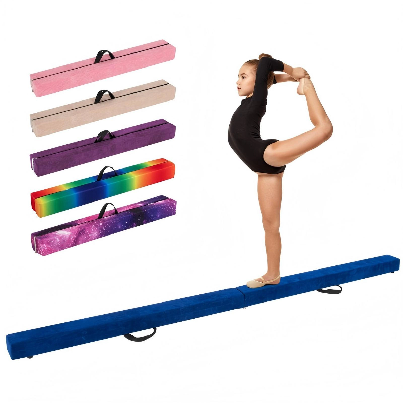 SUGIFT Blue 9-ft 160-lb Capacity Folding Gymnastics Balance Beam with Pine Wood Core and Anti-Slip Base