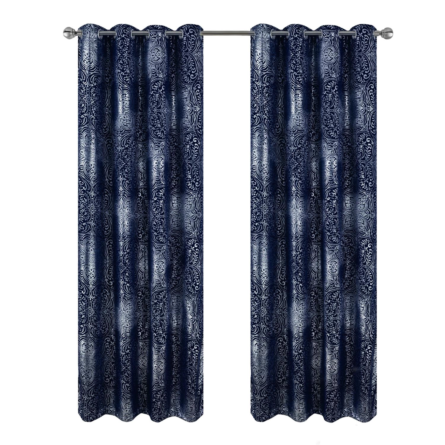 RT Designer Collection Helena Halo Foil Blackout Luxurious Decorative Grommet Curtain Panel 54" x 90" Navy