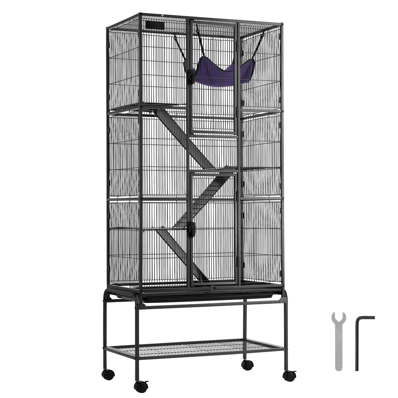 HONGGE Rolling Metal Ferret Cage Large Cage Small Animal Cage with Ramps & Tray Easy to Set up for Pet Rats Hamster