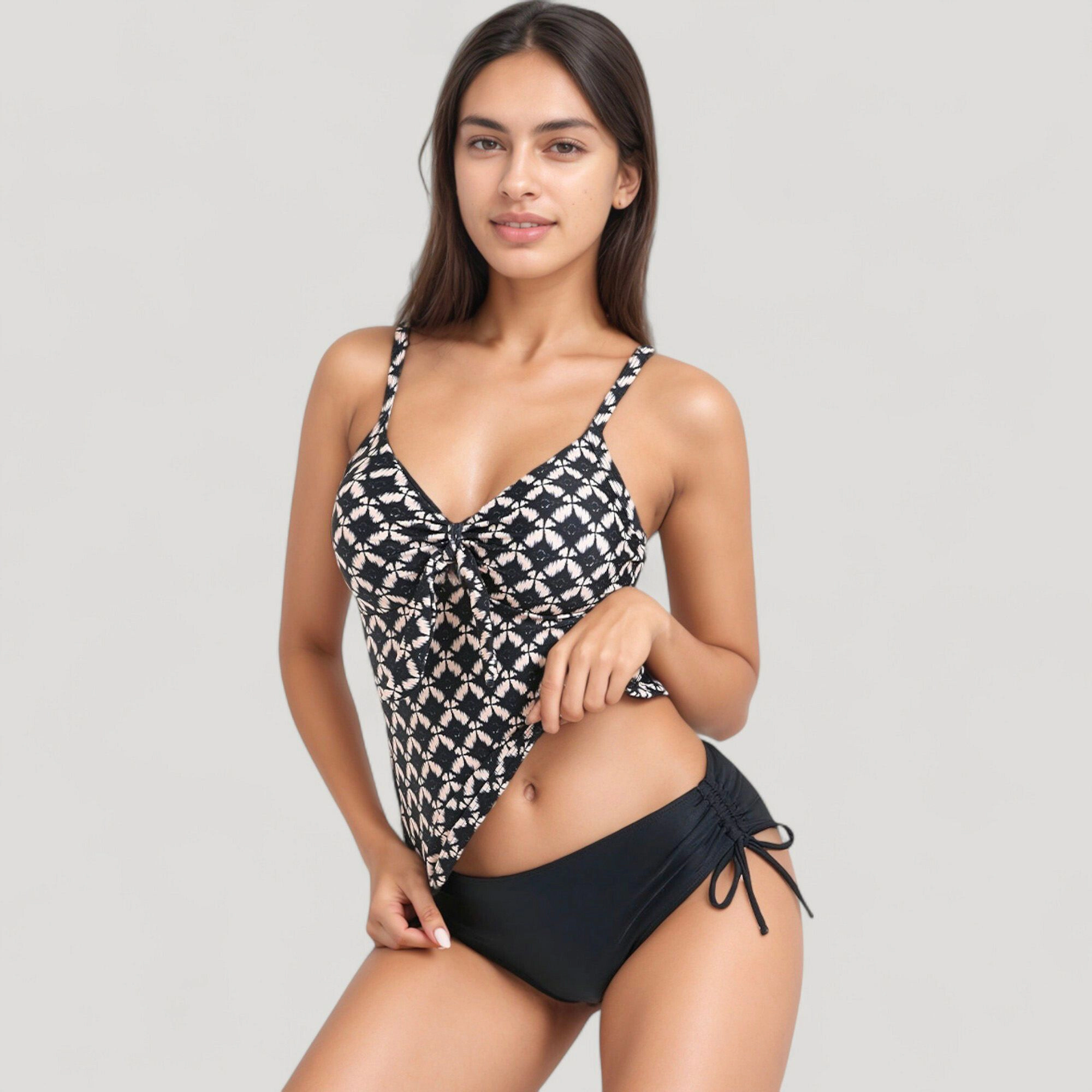 Anna-Kaci Women’s Tankini Two-Piece Swim Set with Front Tie and Adjustable Side Bottoms