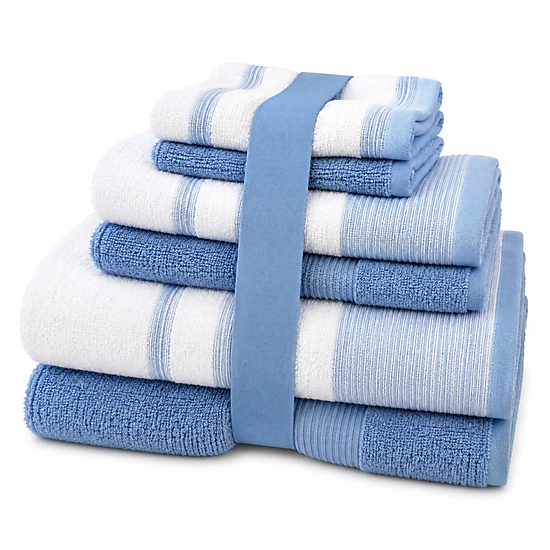 pois towel touch knit ブルー Plazatex Two Tone Zero Twist 100% Cotton Soft & Absorbent 6 Piece