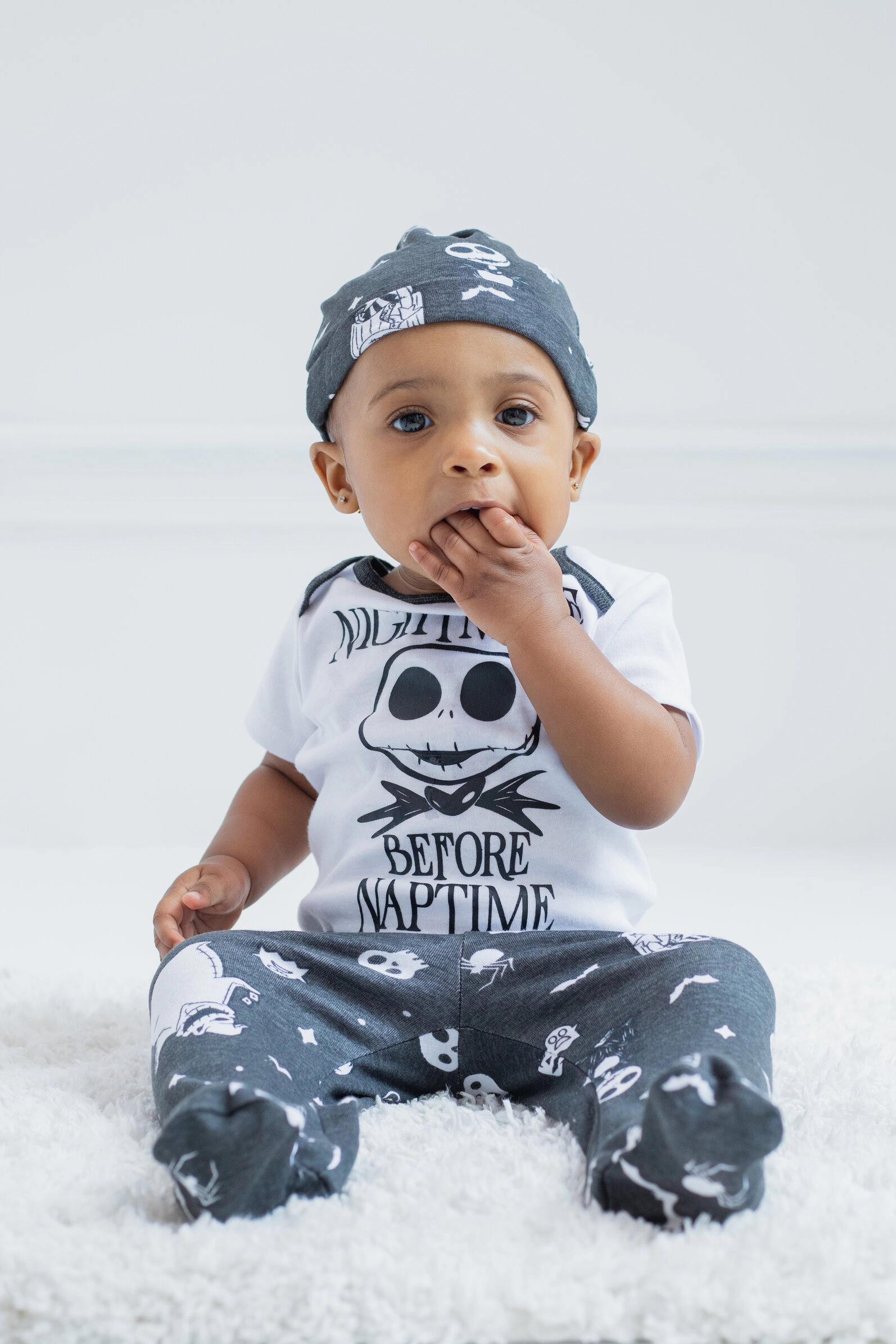 Disney Nightmare Before Christmas Baby Footed Pant and Bodysuit Set with Hat