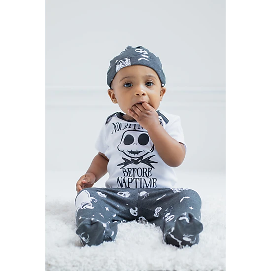 Disney Nightmare Before Christmas Baby Footed Pant and Bodysuit Set with Hat