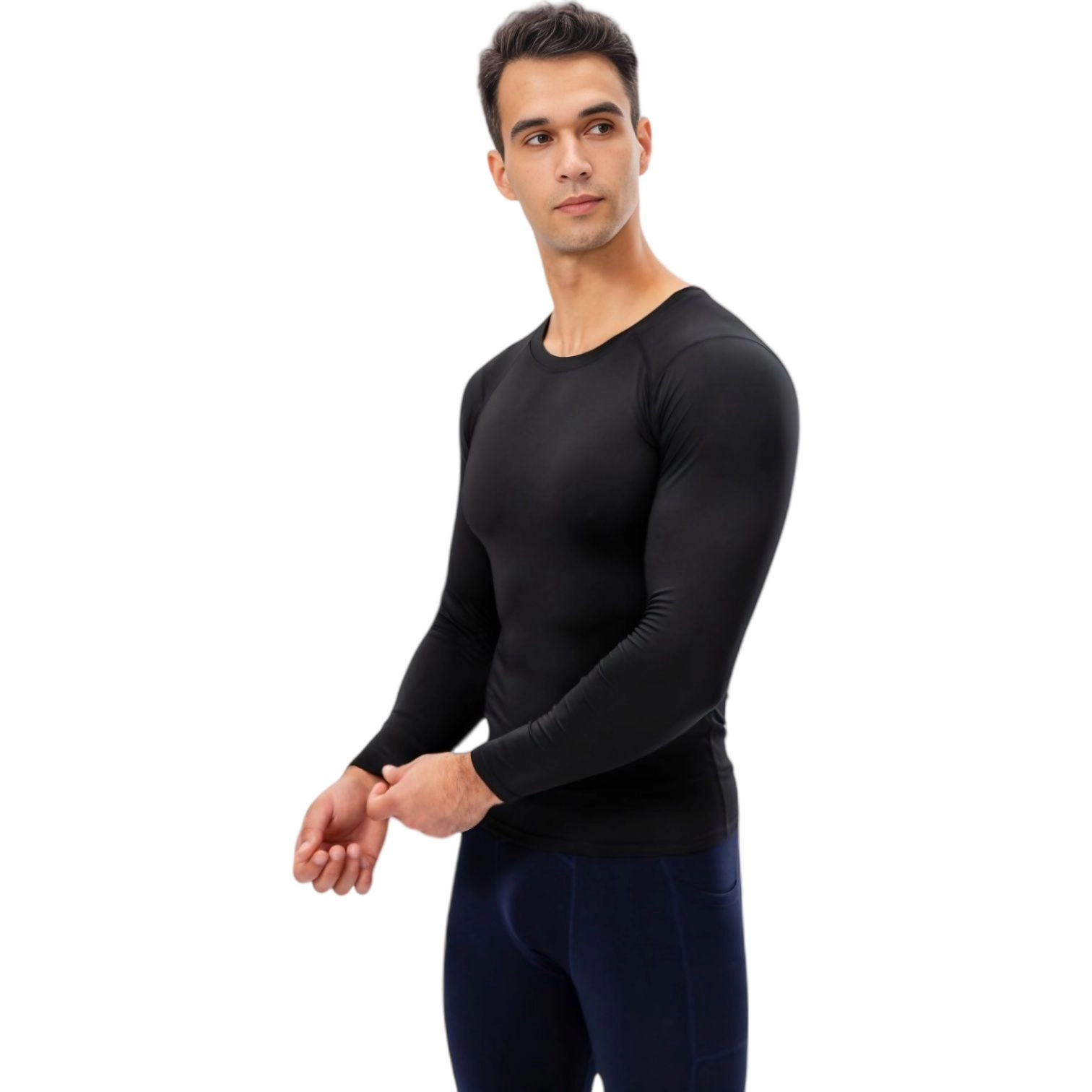 Anna-Kaci Men's Long Sleeve Compression Shirt with Crew Neck and Moisture-Wicking Stretch Fabric