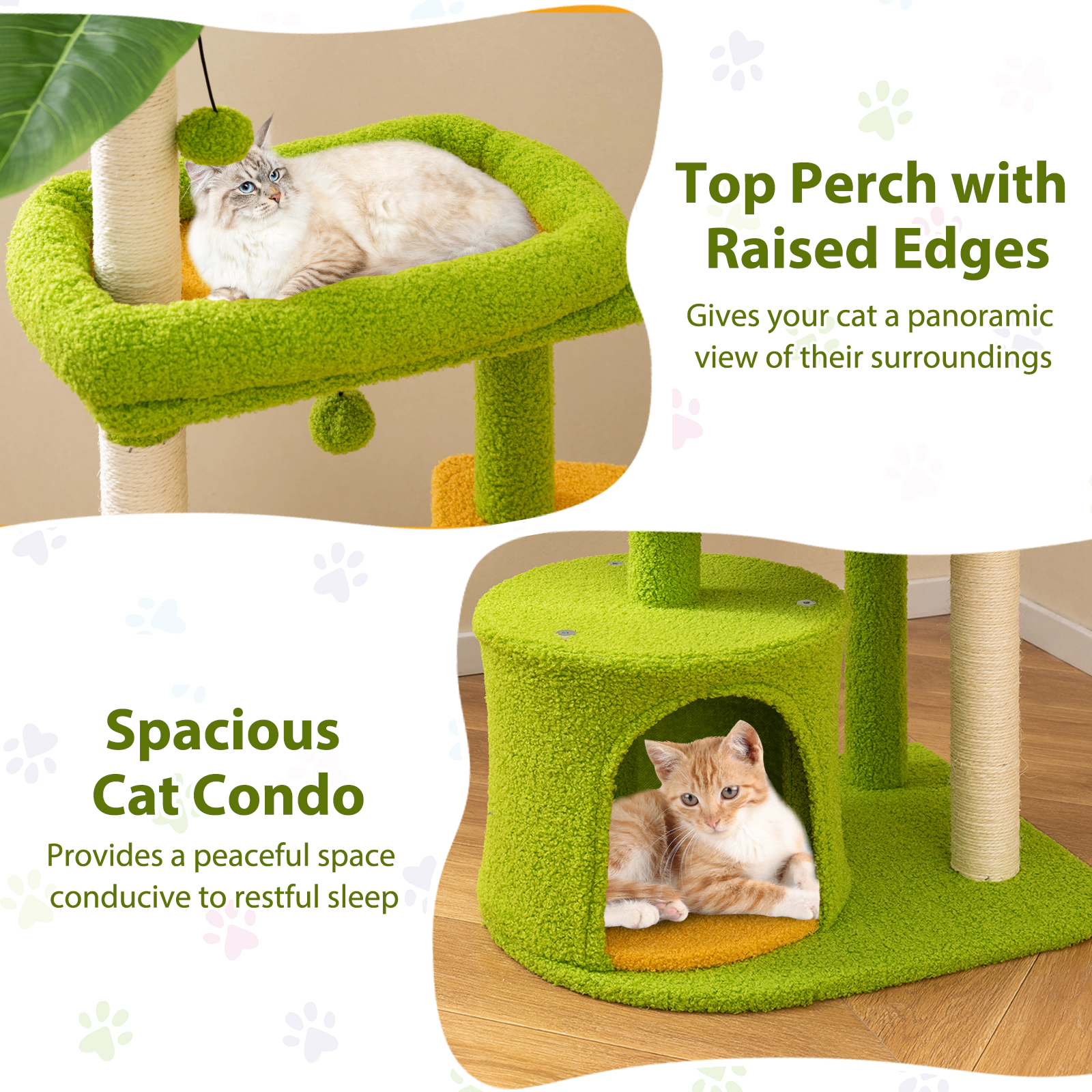 SUGIFT 48-in Multi-Level Cat Tree Tower with Condo, Perches and Scratching Posts 22-lb Capacity Green + Orange