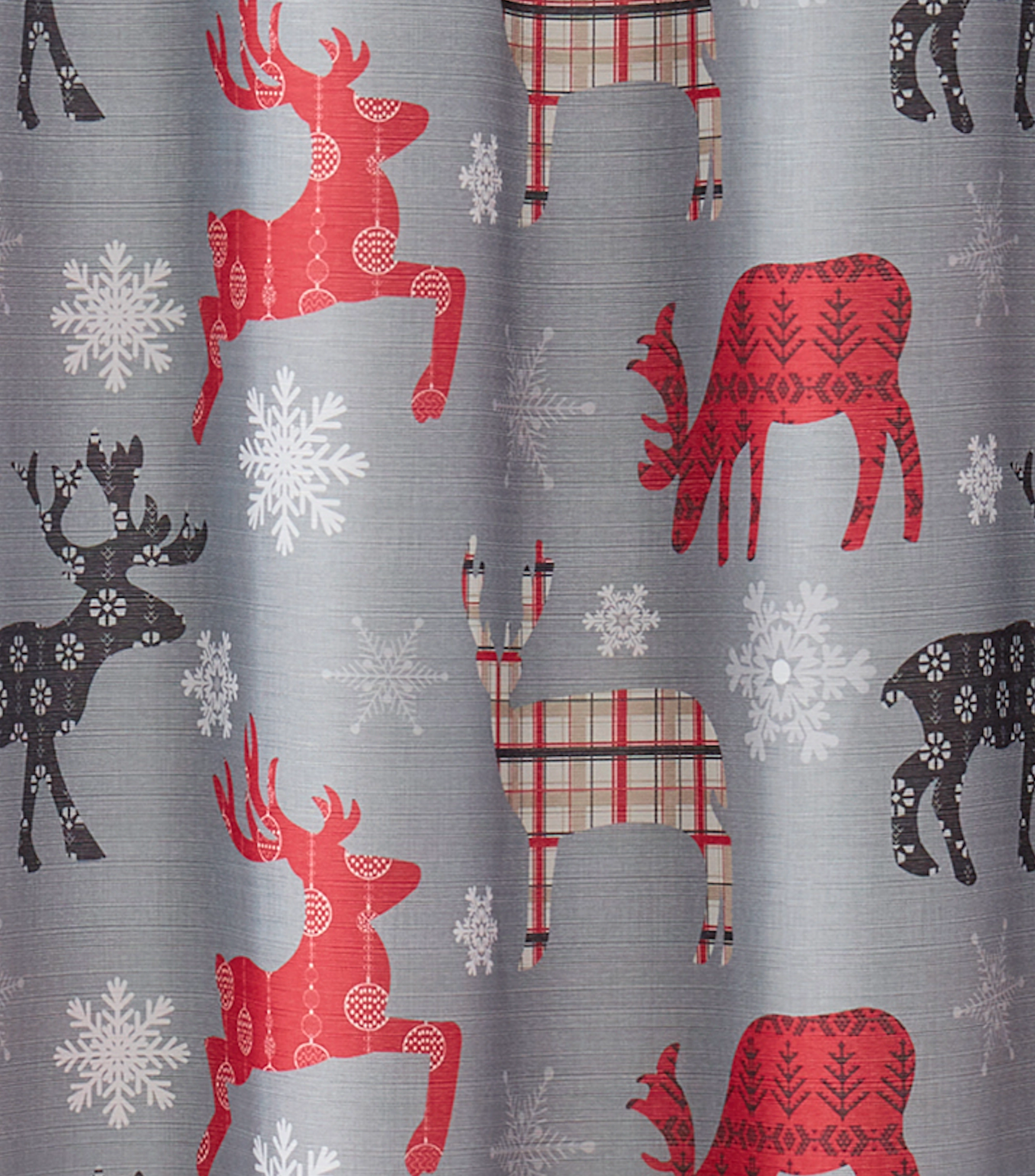 Kate Aurora Plaid Christmas Woodland Reindeer & Snowflakes Fabric Shower Curtain