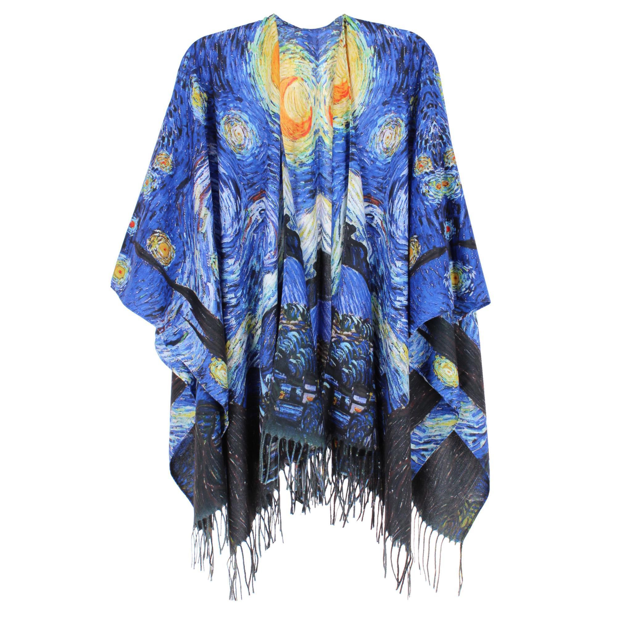 The Magic Scarf Company Women's Van Gogh Starry Night Print Ruana Shawl Cape
