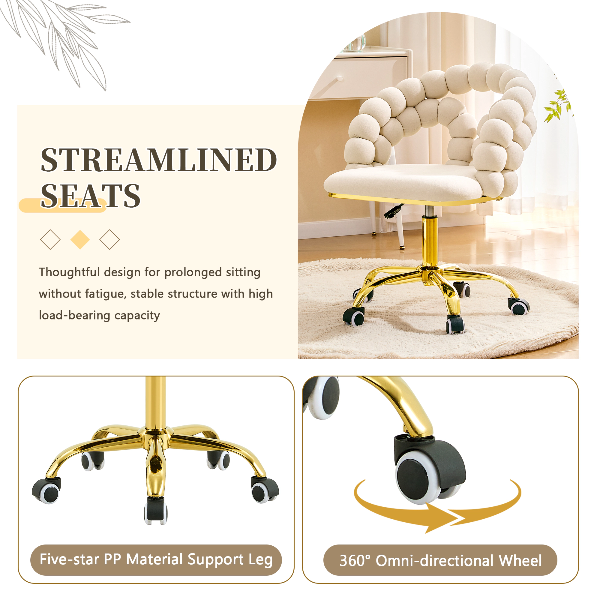 Platinum-Level Office Chairs Modern Velvet Bubble Back Swivel Vanity Chair Beige