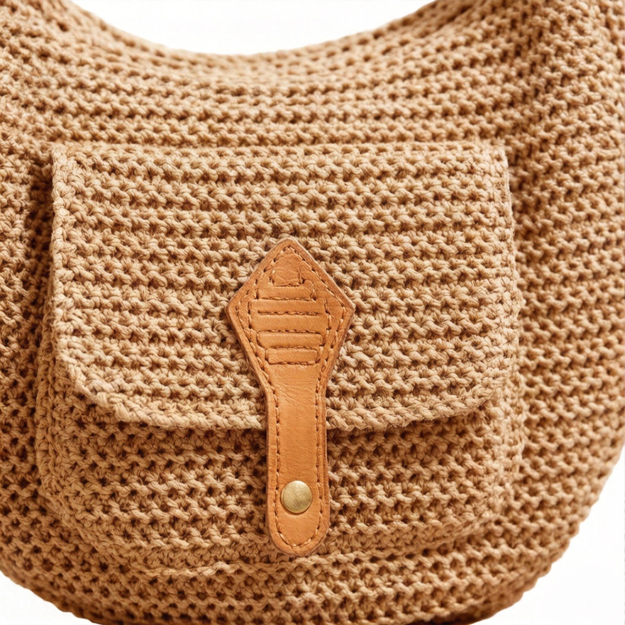 Alilang Women's Woven Crochet Hobo Bag with Flap Pocket Leather Strap Slouchy Shoulder Handbag Lightweight Knit Tote