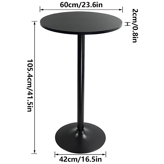 KKTONER Round Bar Table 23.6-Inch Top for Cocktail Bar Pub Dining Bistro (41.5H, Black)