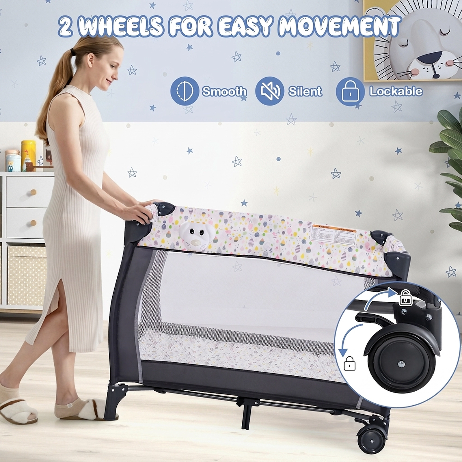 SUGIFT 3-in-1 Portable Baby Playard Playpen with Removable Changing Table Bassinet and 4-Sided Mesh