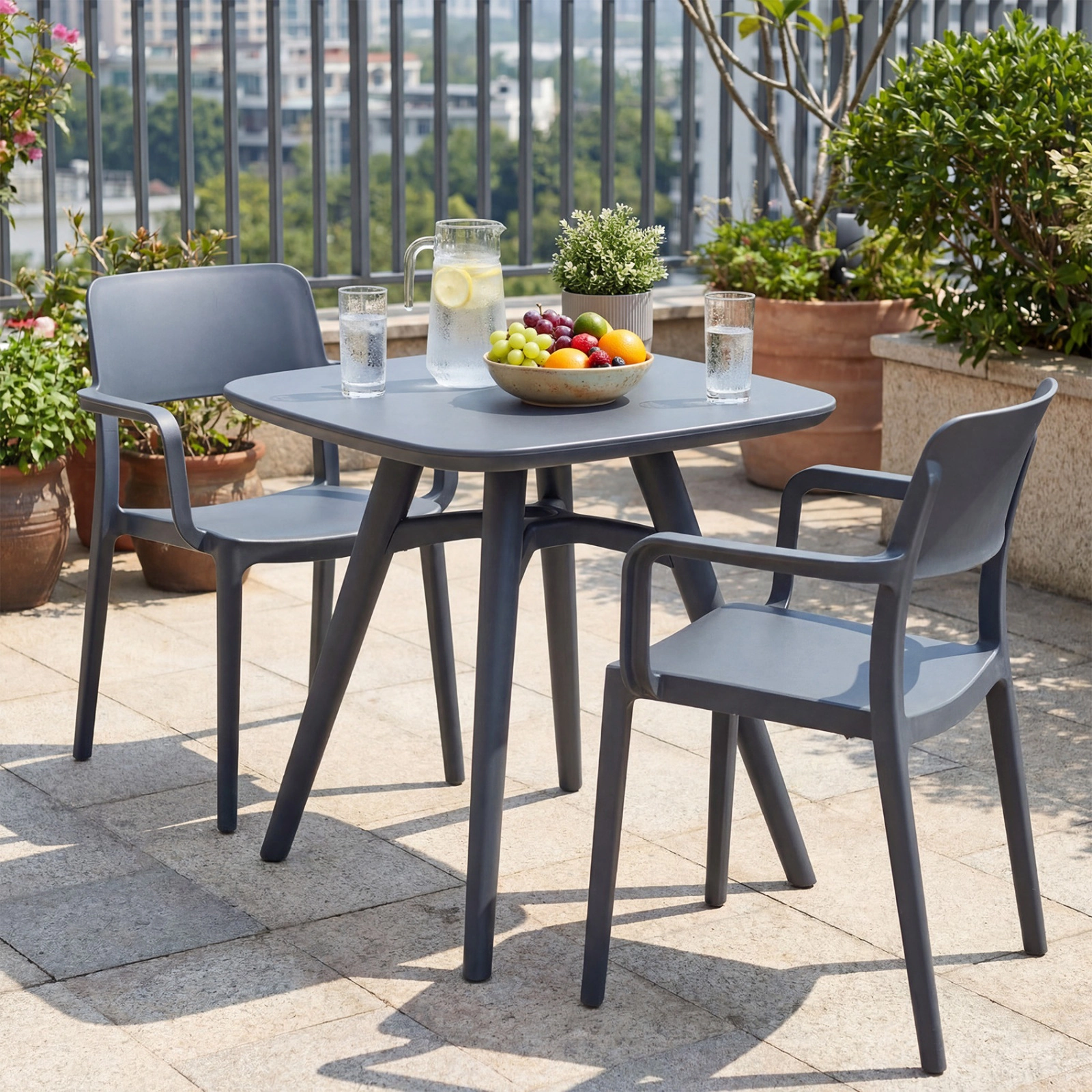 SUGIFT All-Weather Plastic Square Outdoor Dining Bistro Table 28-in Top 150-lb Capacity Gray
