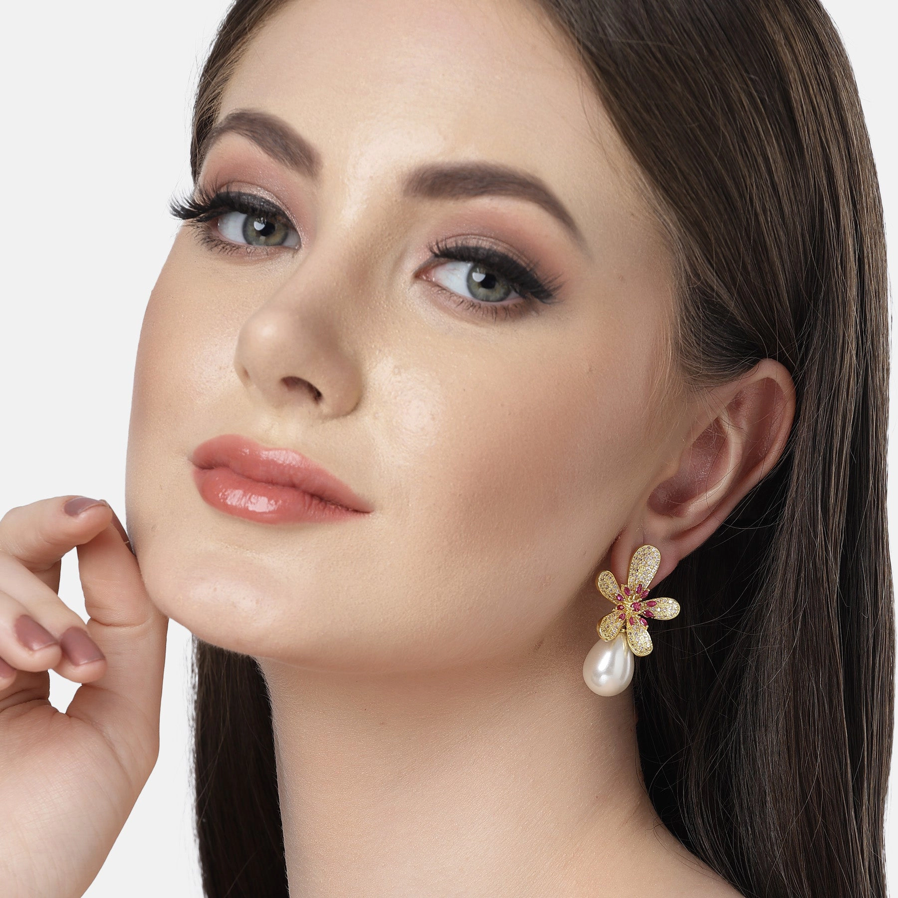 AGP PARIS Womens Diva Collection Sparkling Floral Drop Earrings